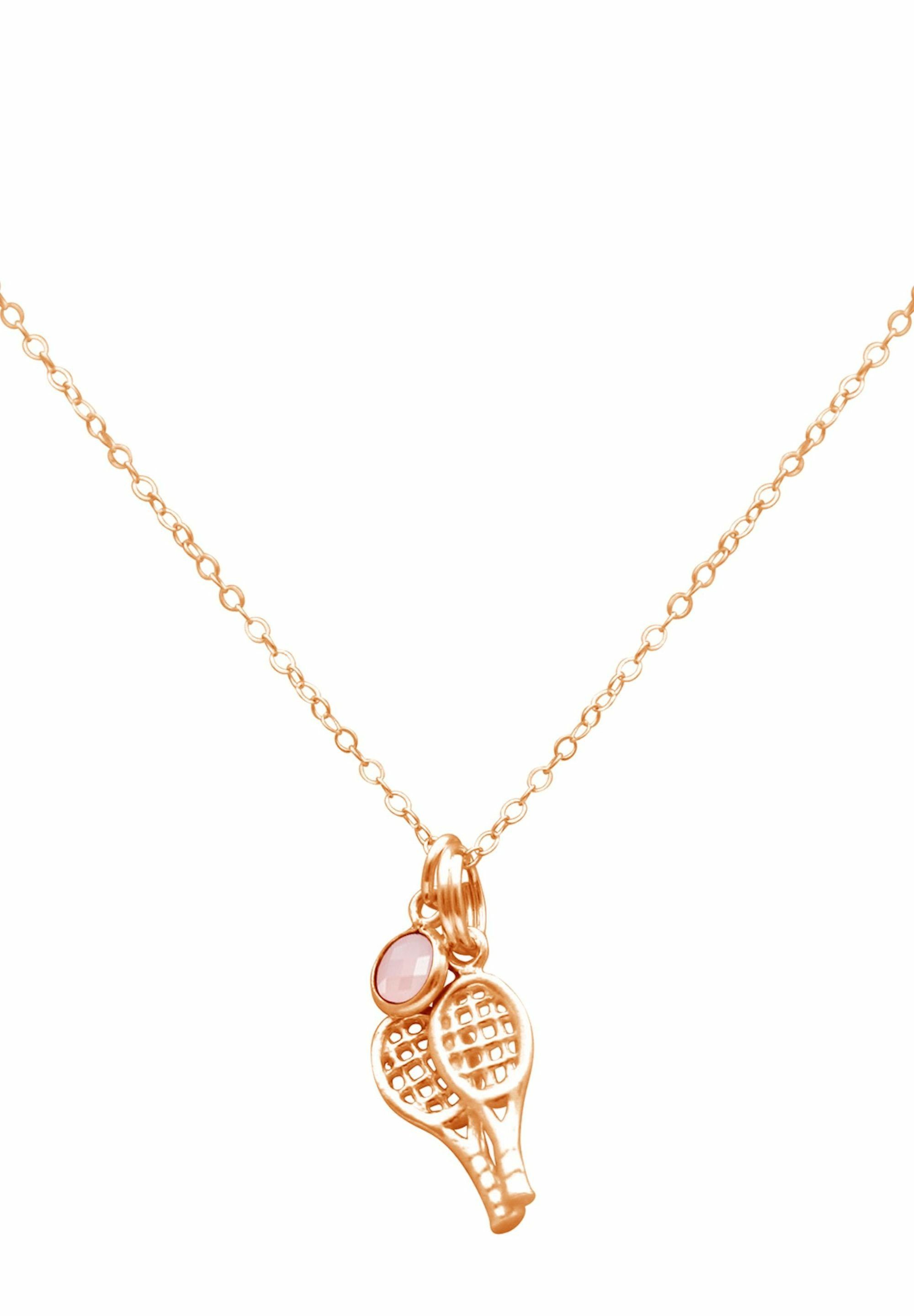 Gemshine - rose Tennisschläger Sportschmuck Kette Rosenquarz gold mit coloured Doppelter Racket Anhänger