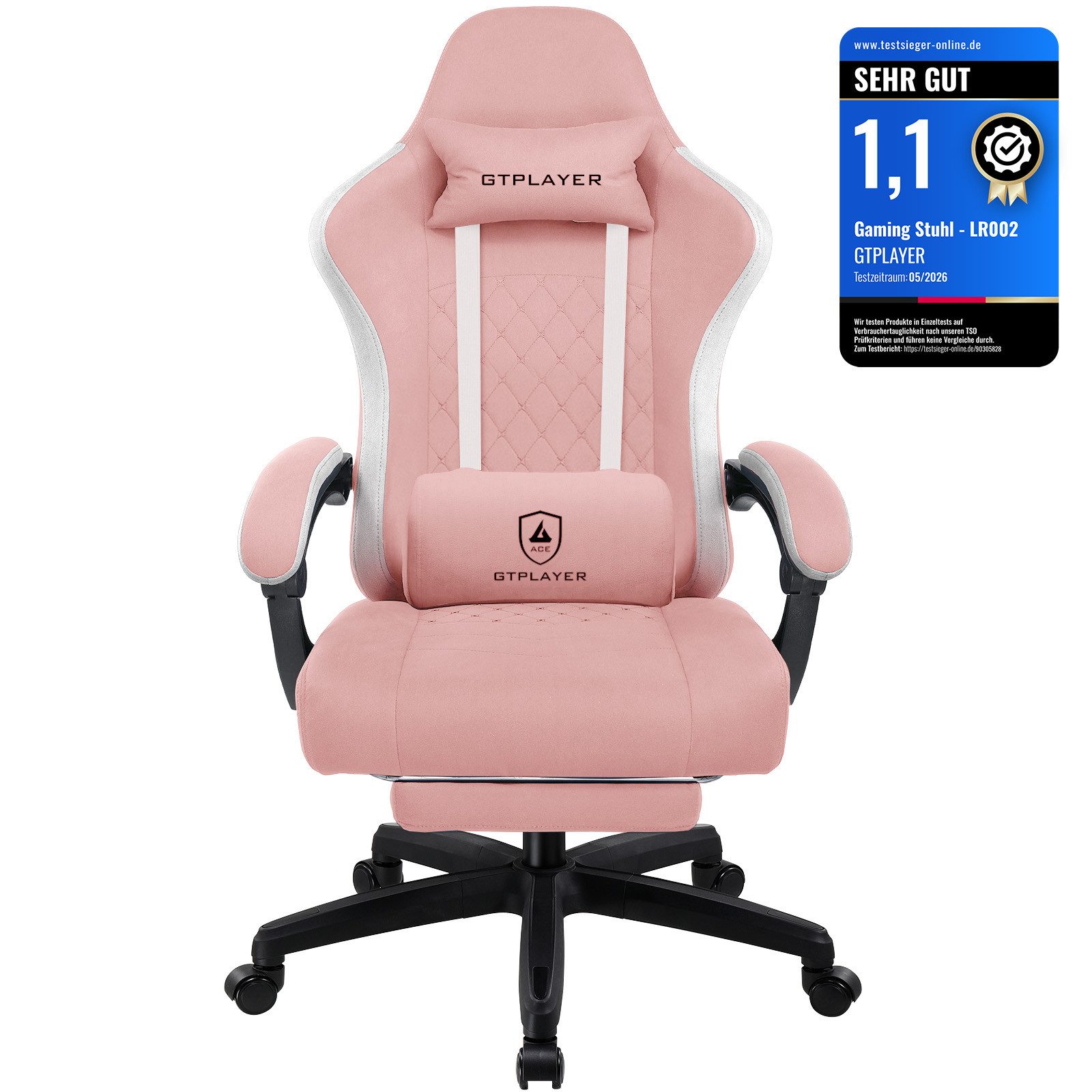 GTPLAYER Gaming-Stuhl Ergonomischer Gaming Sessel Schreibtischstuhl aus Stoff/Kunstleder (Pacekung), Federsitzkissen mit Fußstütze