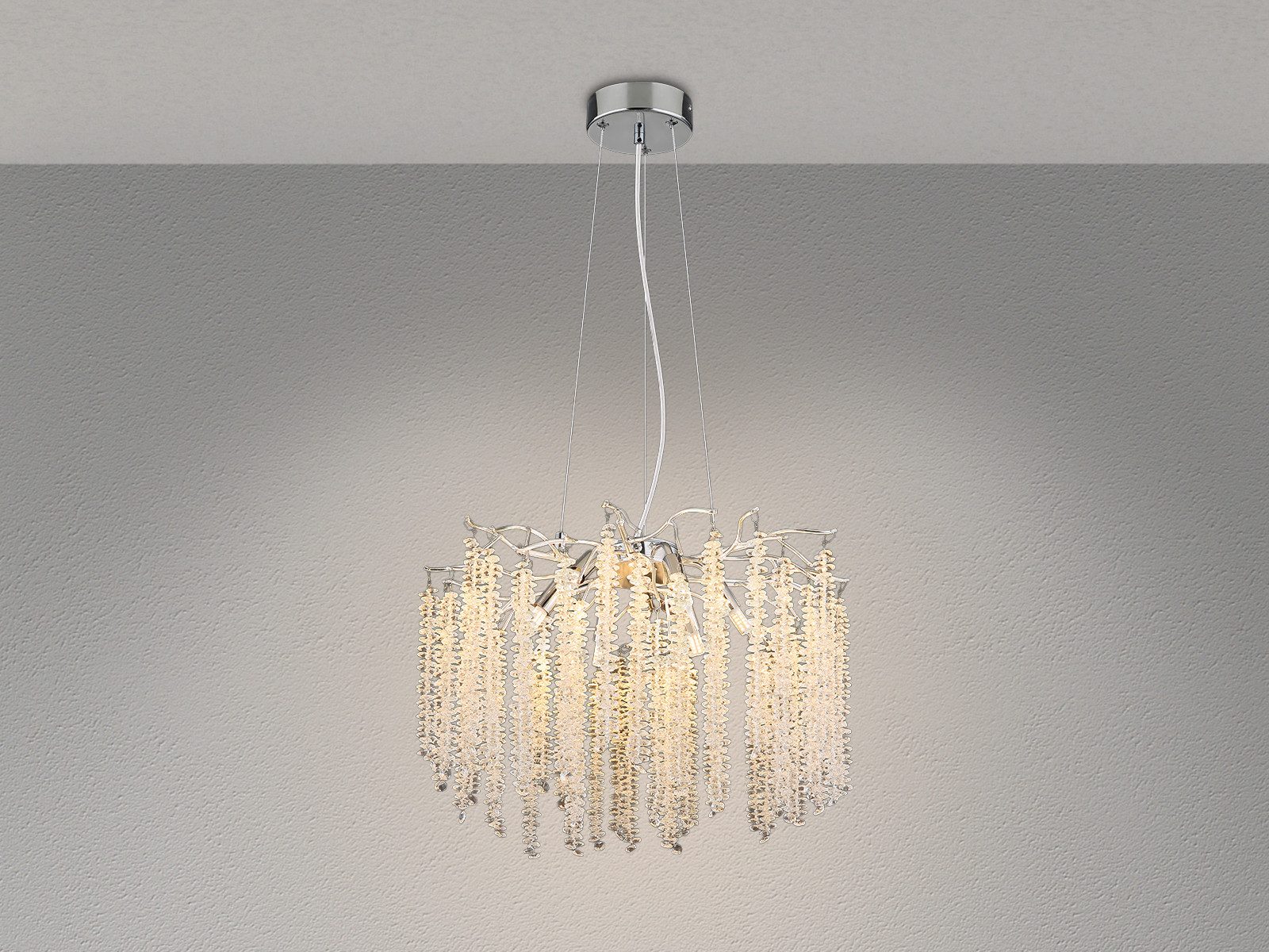 GLOBO LIGHTING LED Kronleuchter Lüster mit Glas Kristall Rispen Ø 50cm, Dimmfunktion, LED wechselbar, warmweiß, ausgefallene Designer Esstisch-Lampe hängend inkl. Leuchtmitteln