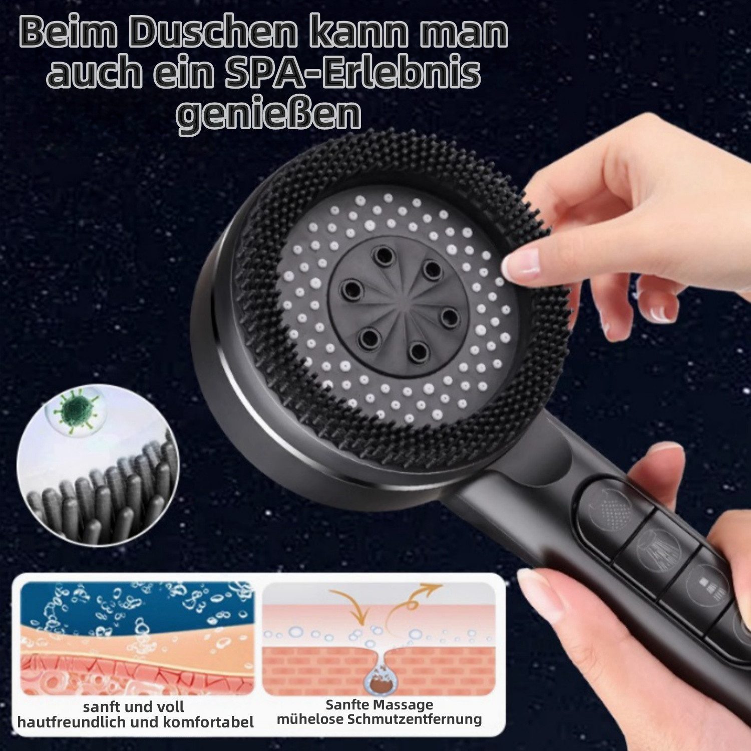 ibettertec Duschbrause Handbrause Handbrause Duschkopf mit Hohem Druck, (Duschkopf, Schlauch, Halterung, Montagematerial), 4 Strahlarten, Ein-Knopf-Stopp, Filte – Bild 5 von 5