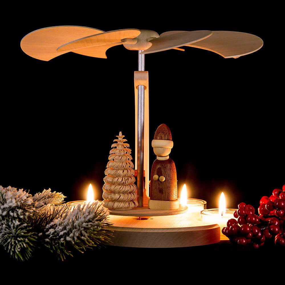 Seiffener Volkskunst Weihnachtspyramide 1-stöckige Pyramide Weihnachtsmann mit Schlitten natur (18cm) von Seif
