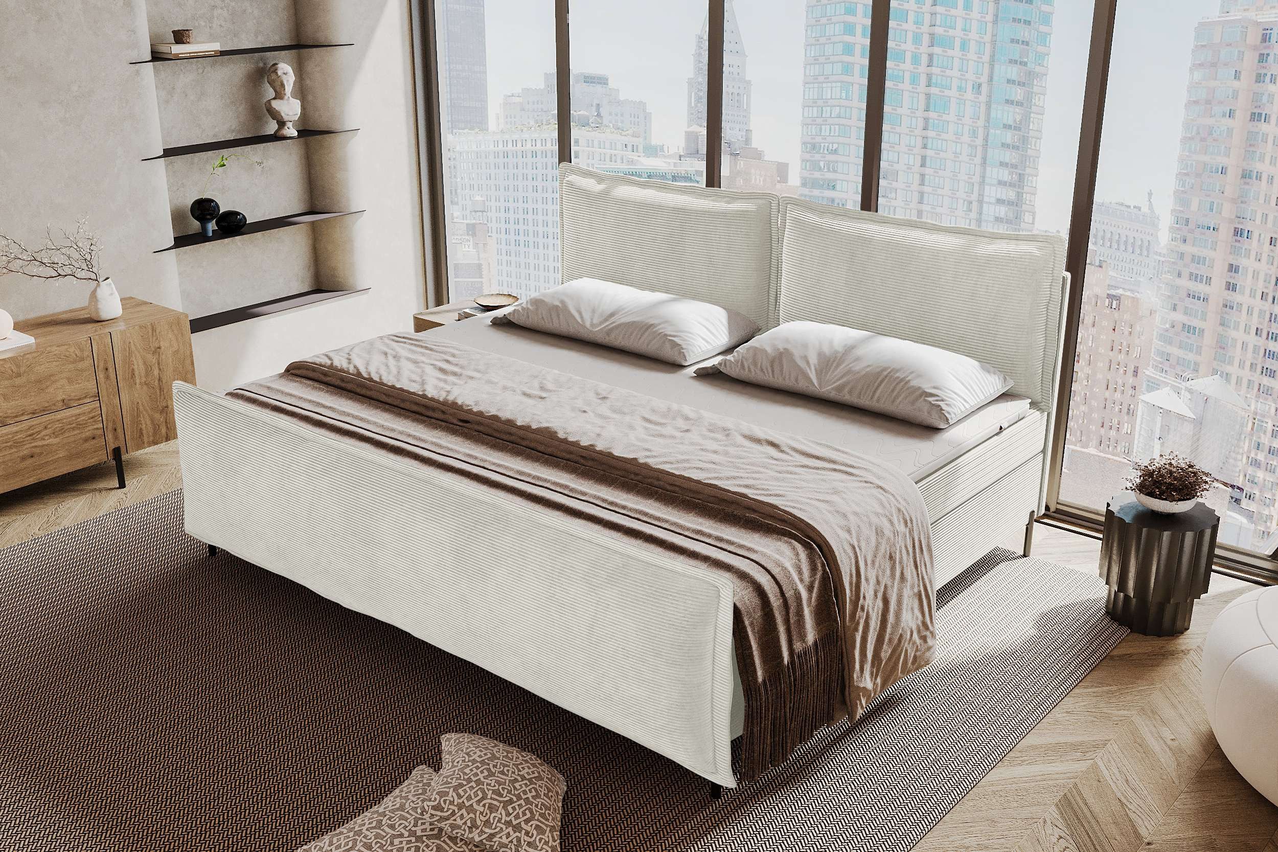 99rooms Boxspringbett Vero Plus Familienbett (Schlafzimmerbett, Bett), 220/240/260x200 cm, in Cord POSO, mit BFK-Matratze, Bettkasten