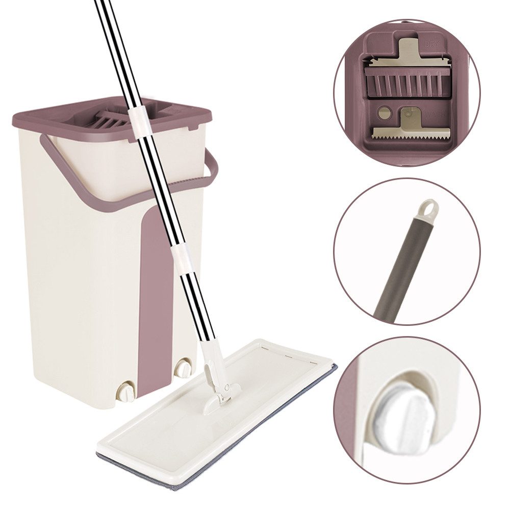 JEOBEST Wischmopp Bodenwischer Set, Wischmopp Set mit Eimer und 2 Mikrofaser-Pads, Freihändiges Waschen, nass und trocken, 360 Grad drehbar