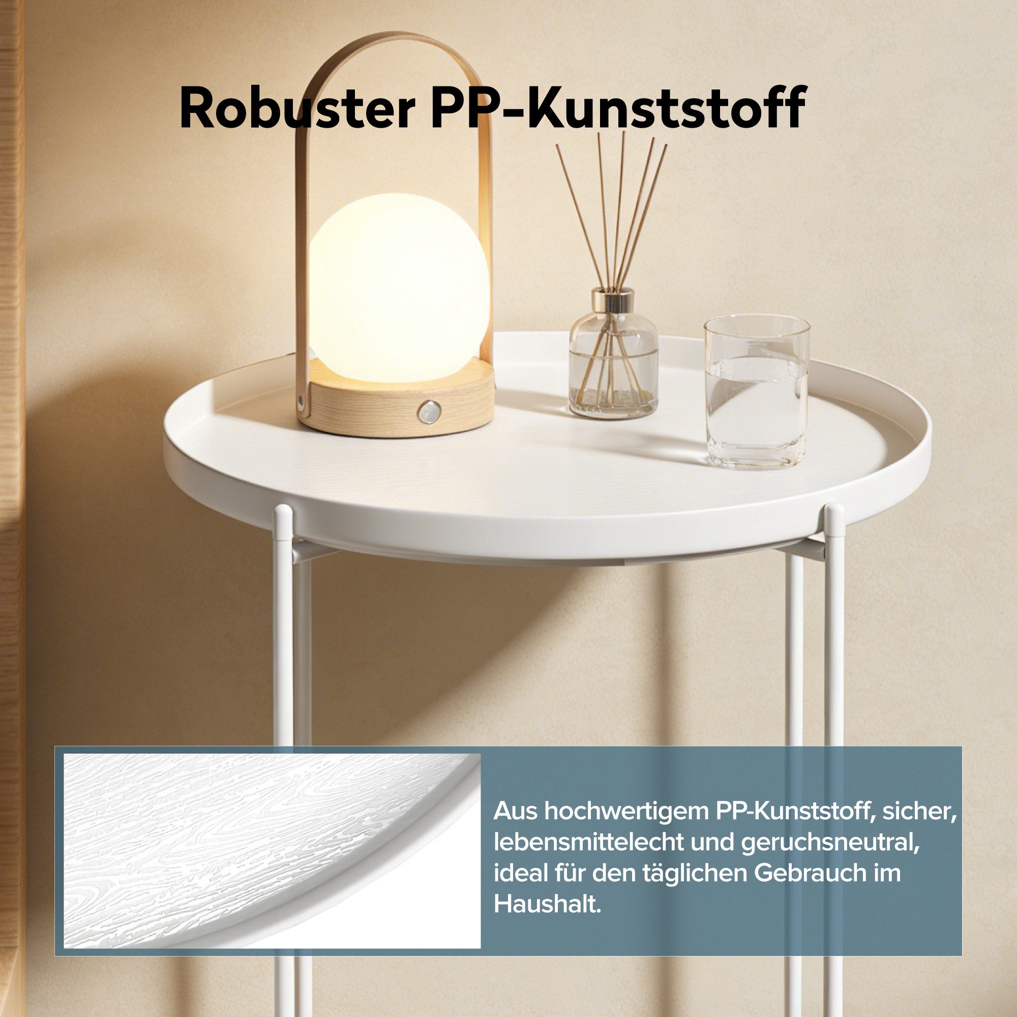 doporro Beistelltisch Couchtisch kleiner Tisch mit 1/2 geflochtenen Ablagen rund Reglo-08, Zwei Materialien zur Auswahl