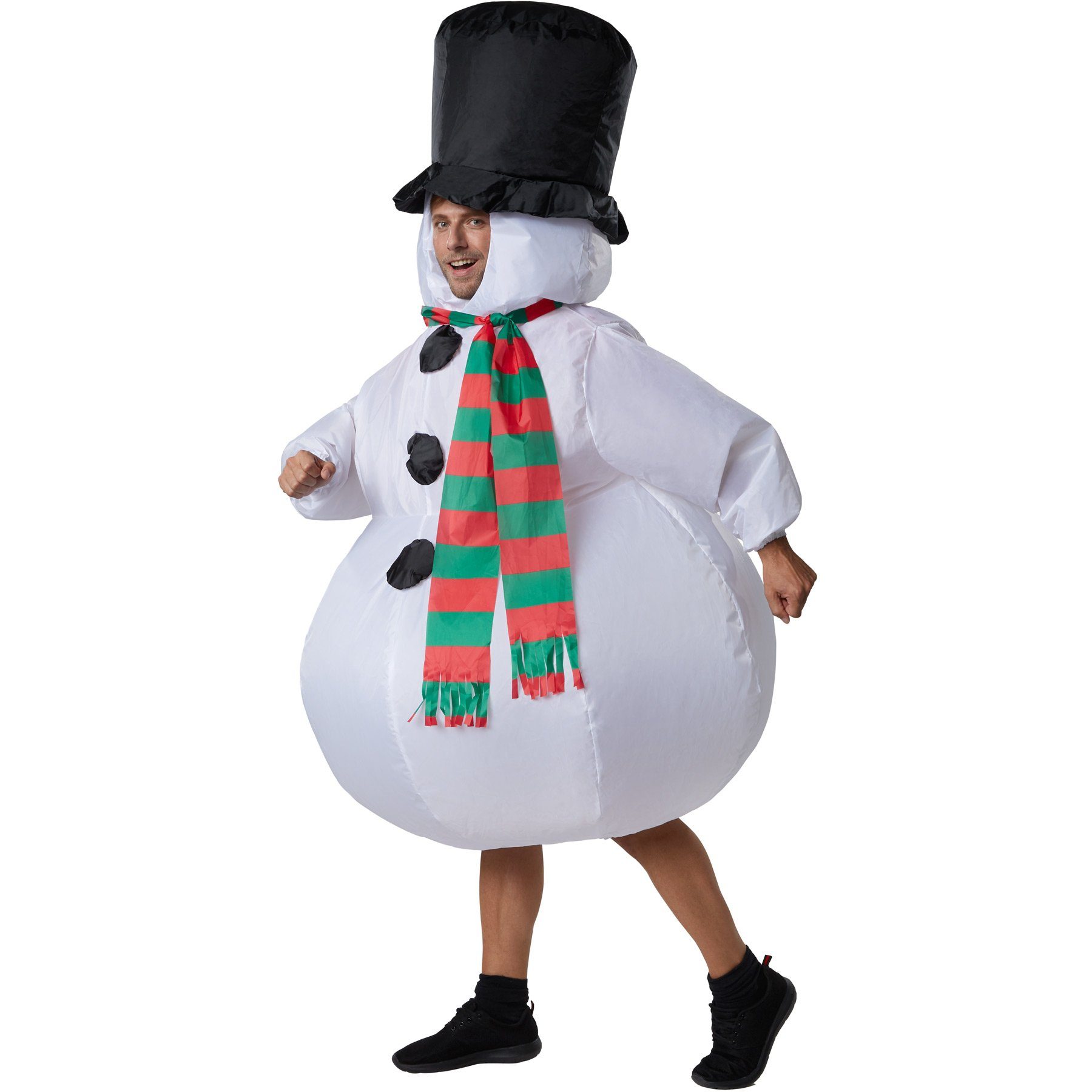 dressforfun Kostüm Aufblasanzug/Luftverkleidung, Schneemann-Outfit mit Zylinder und, in schwarz/weiß, Gr. Einheitsgröße, In 30 Sekunden auf voller Größe