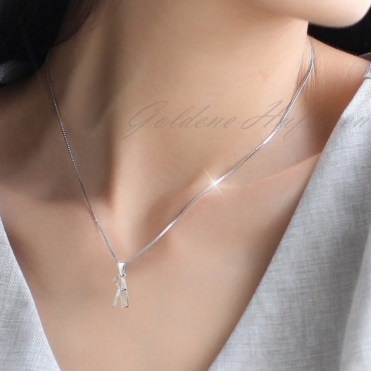 Goldene Hufeisen Kette mit Anhänger Schere Kamm Halskette aus 925 Sterling günstig online kaufen