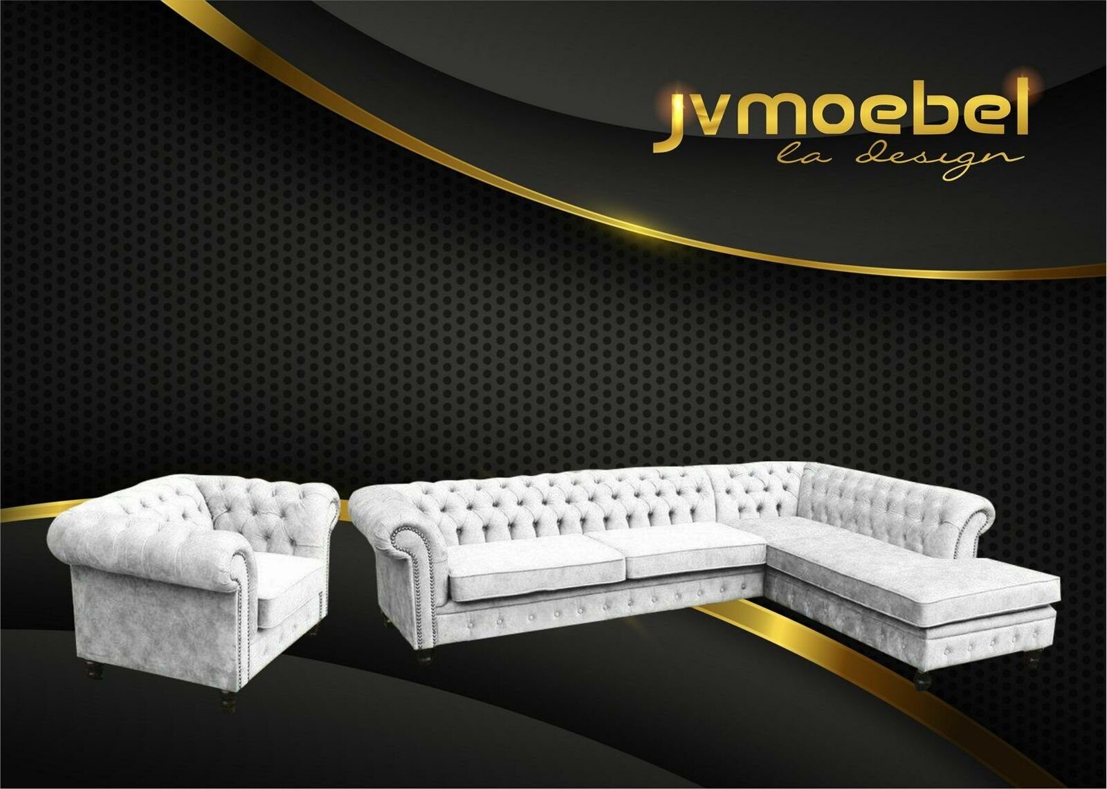 JVmoebel Ecksofa, Ecksofa Sofa Couch Polster Chesterfield Design Luxus Möbel Hellgrau