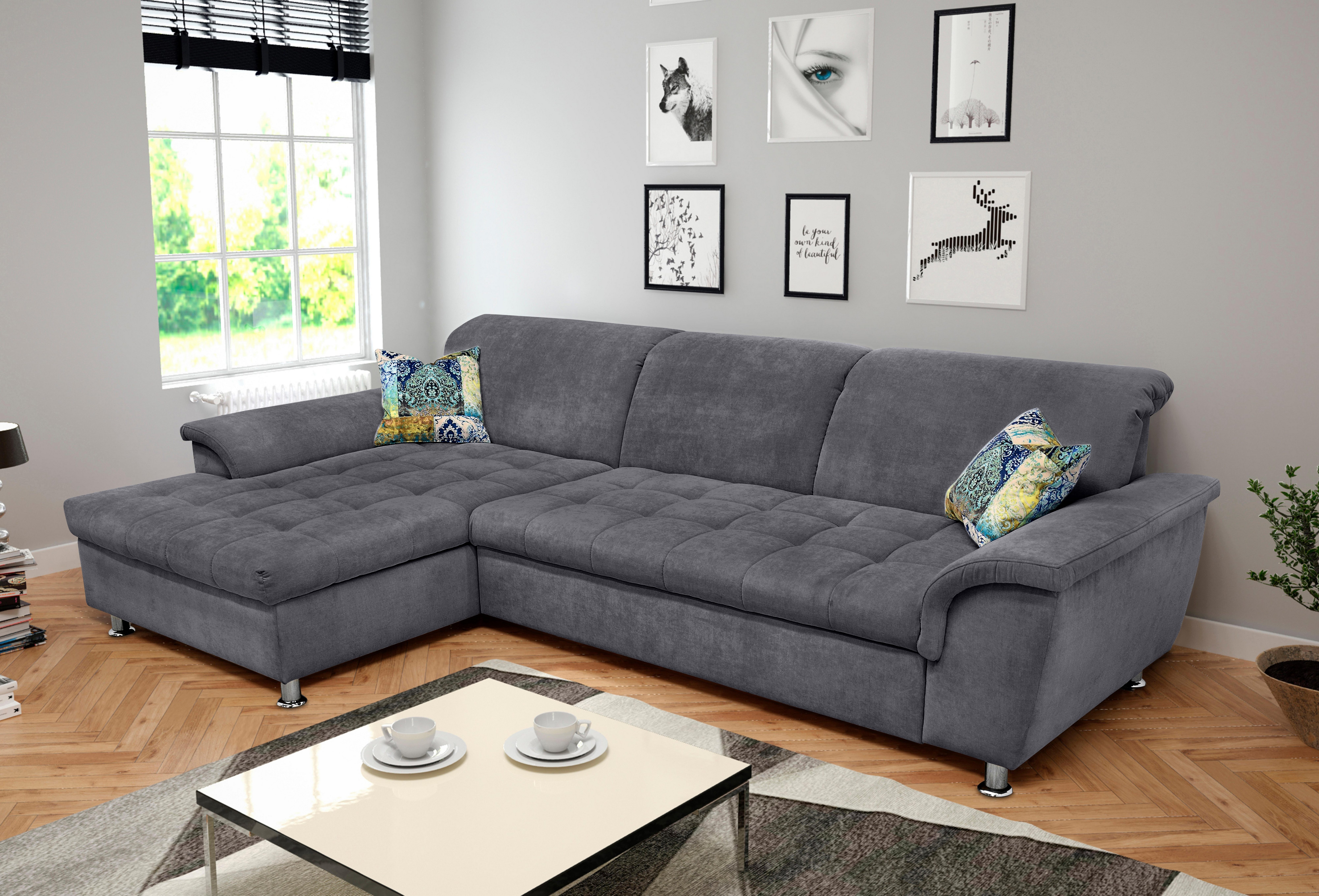 DOMO collection Ecksofa FRANZI 278x170x81 cm, Steppung im Sitzbereich, L-Form, ohne Funktion, Chenille, dunkelgrau