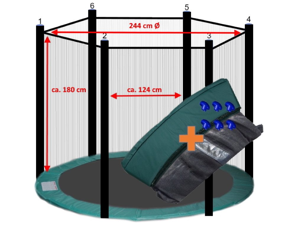 Gartentrampolin Trampolin Randabdeckung mit Sicherheitsnetz für 6 Stangen