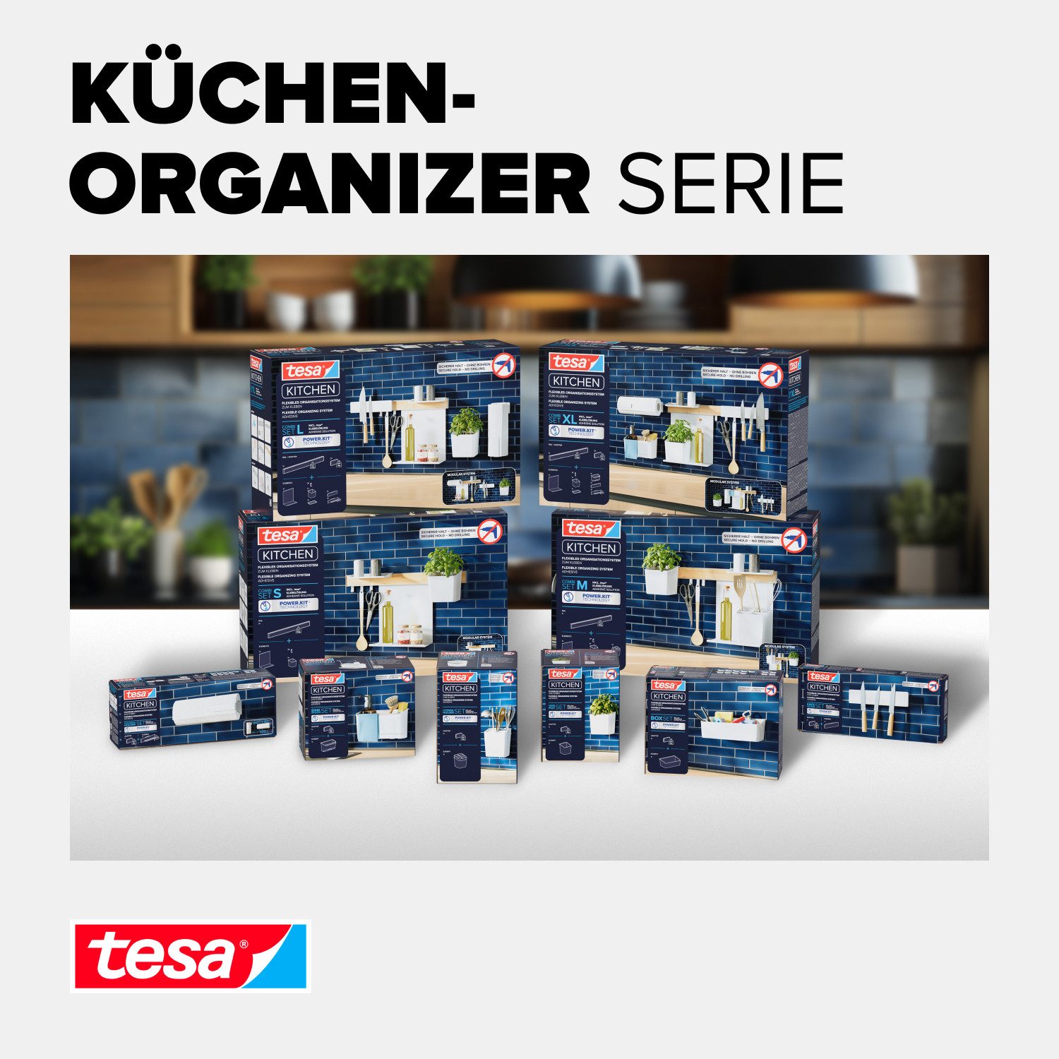 tesa Küchenorganizer-Set tesa Küchenzubehör Spülbecken Organizer - selbstklebende Halterung, (Komplett-Set, 2-tlg., Spülbeckenablage, Adapter, tesa Power.Kit Klebelösung, Wasserwaage), Wandhalterung für Spülutensilien, Montage ohne Bohren