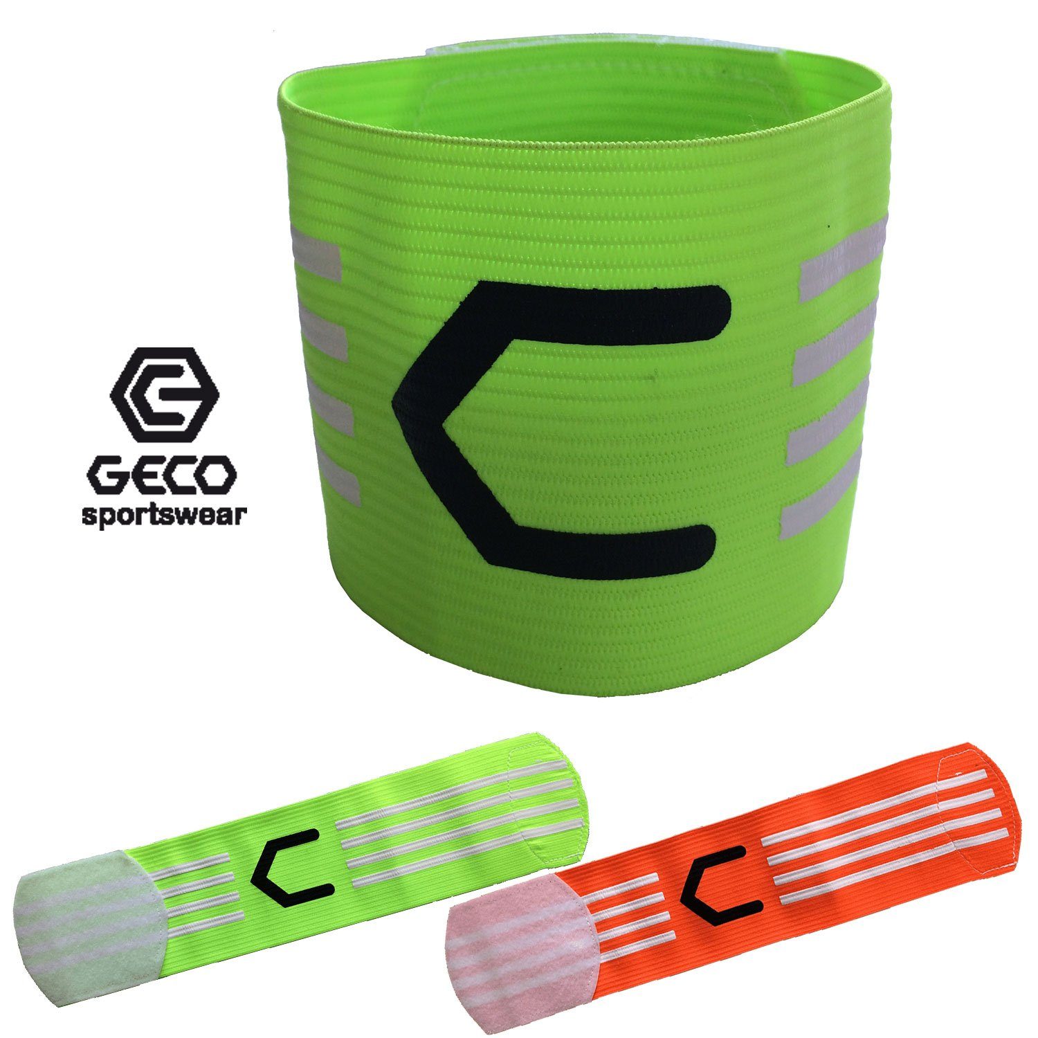 Kapitänsbinde Farben NEON Geco Sportswear grün und Fußball orange, grün Geco Kapitänsbinde oder orange neon