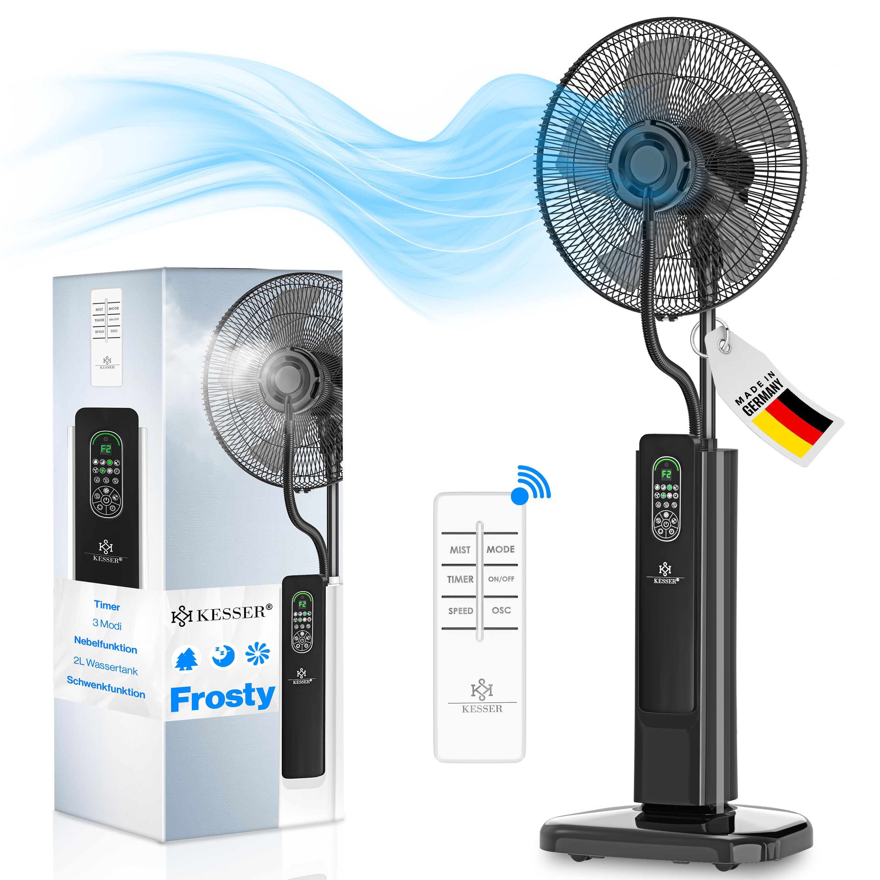 KESSER Standventilator, Stand-Ventilator Frosty mit Wasser Ultraschall-Sprühnebel
