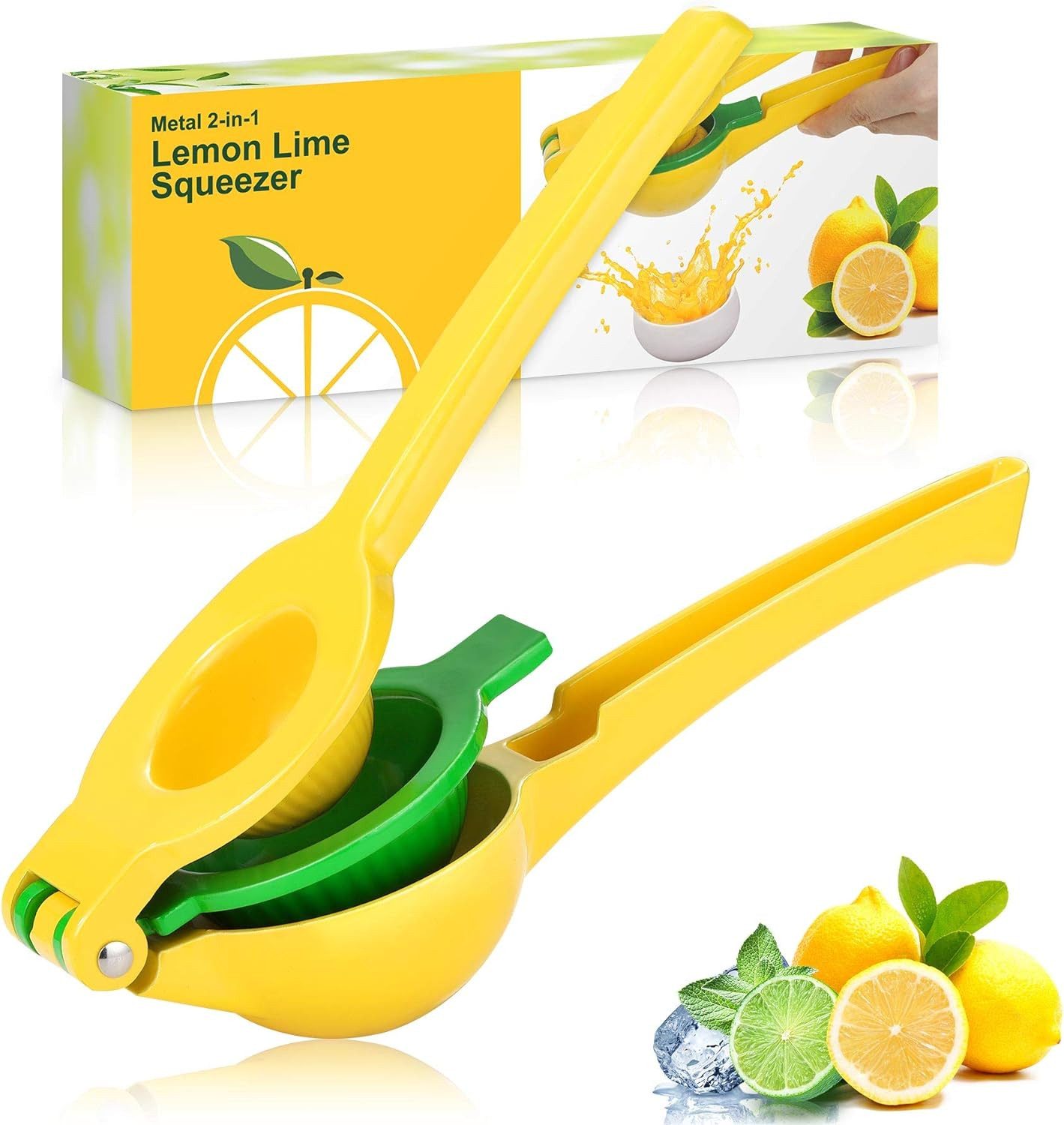 Ophy 2in1 Zitruspresse 2-in-1 Zitruspresse für Zitronen & Limetten, manuelle Saftpresse, säurebeständig, spülmaschinenfest, gelb
