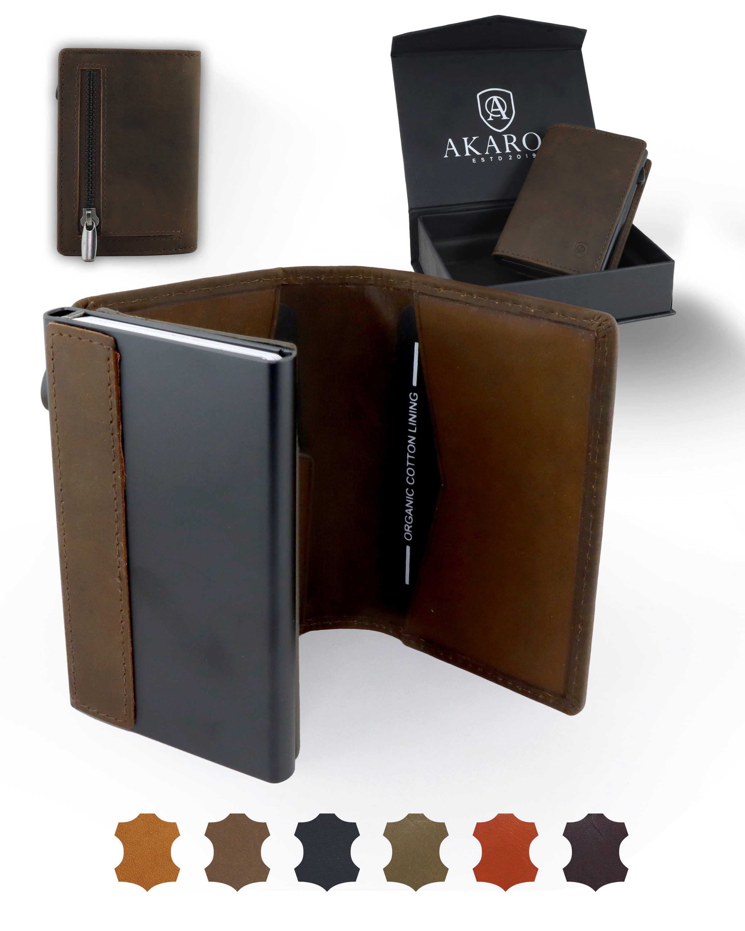 AKAROA Geldbörse Kartenetui Slim Wallet PELLE – Popup Cardholder mit Kartenauswurf