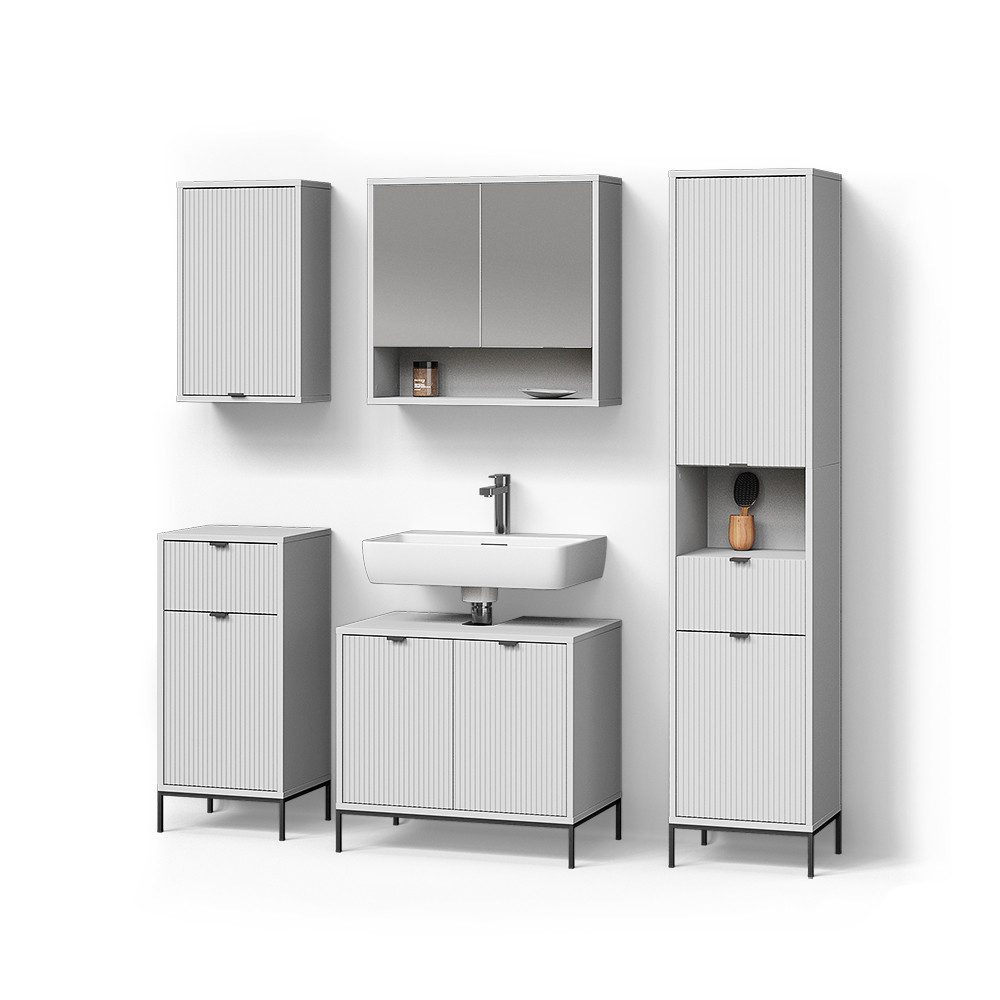 Livinity® Badmöbel-Set ATERNO, Weiß, 5-teilig, (5-St)
