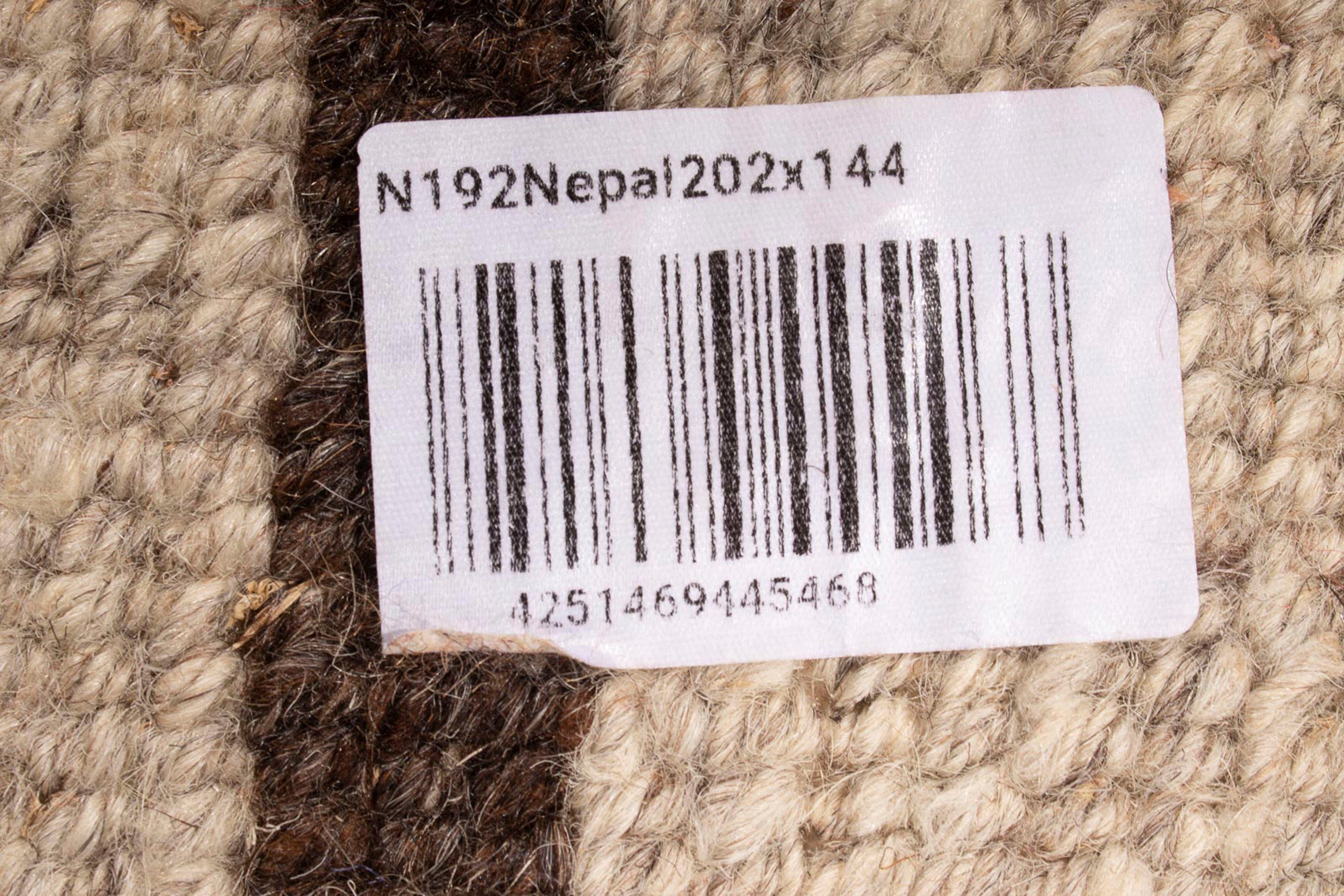Wollteppich Nepal - rechteckig, Zertifikat 202 Handgeknüpft, cm 141 Einzelstück 18 mm, beige, - Höhe: morgenland, Wohnzimmer, x mit