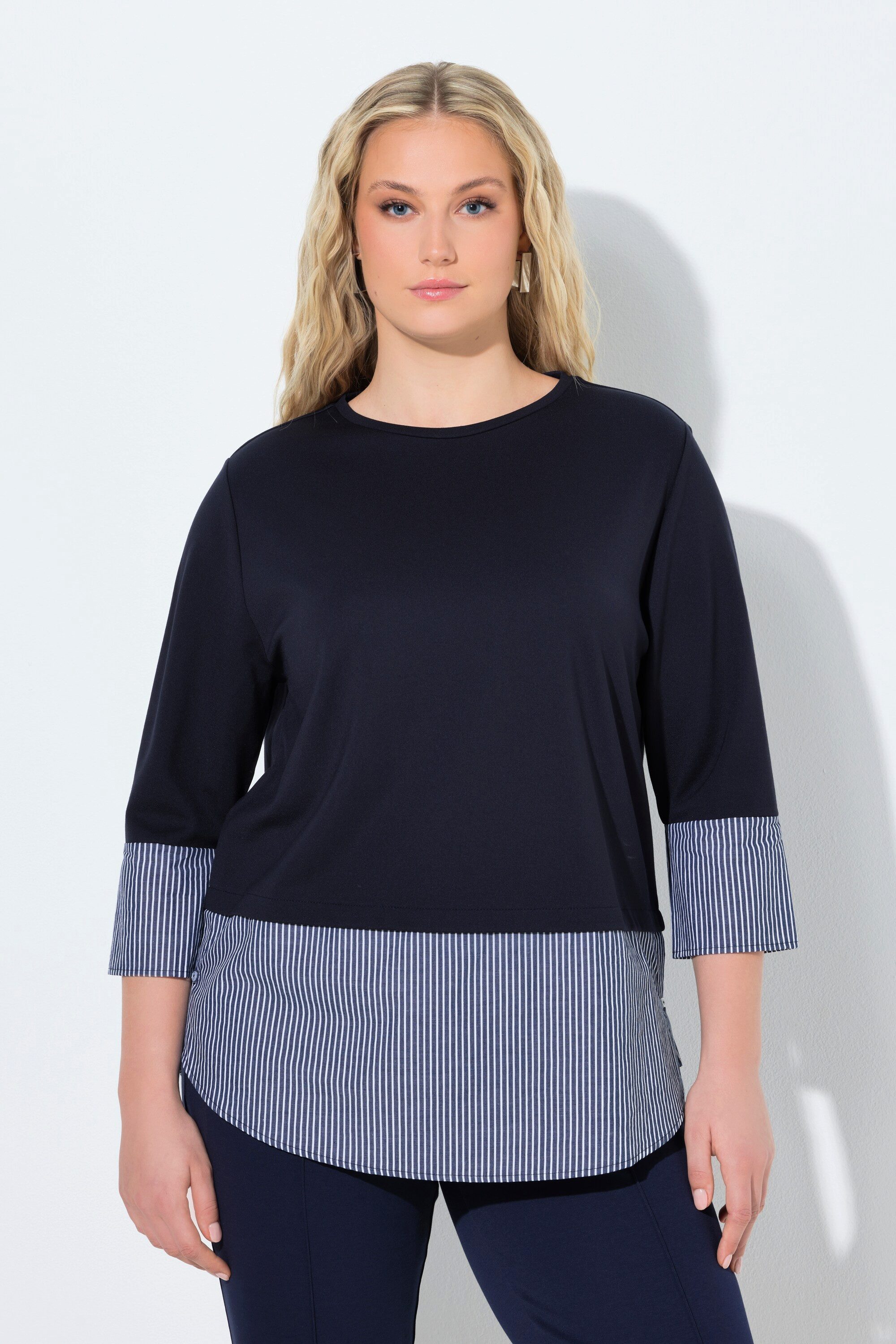 Ulla Popken Sweatshirt Sweatshirt Blusensaum Rundhals 3/4-Arm