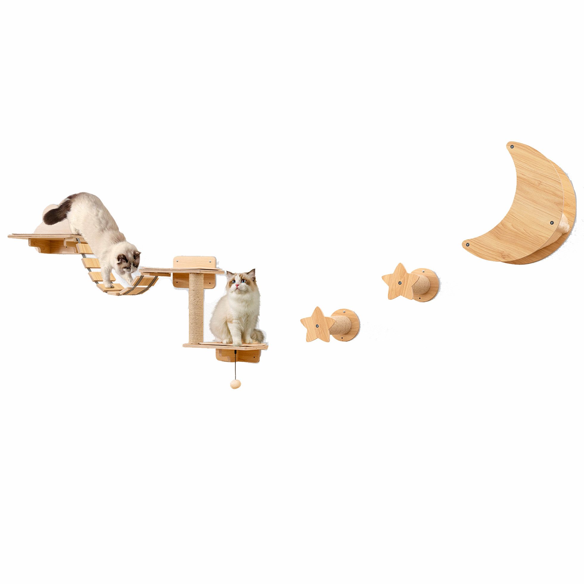 KOMFOTTEU Kratzbaum Kletterwand, mit Hängematte, 2 Kratzstangen, 2 Plattfor günstig online kaufen