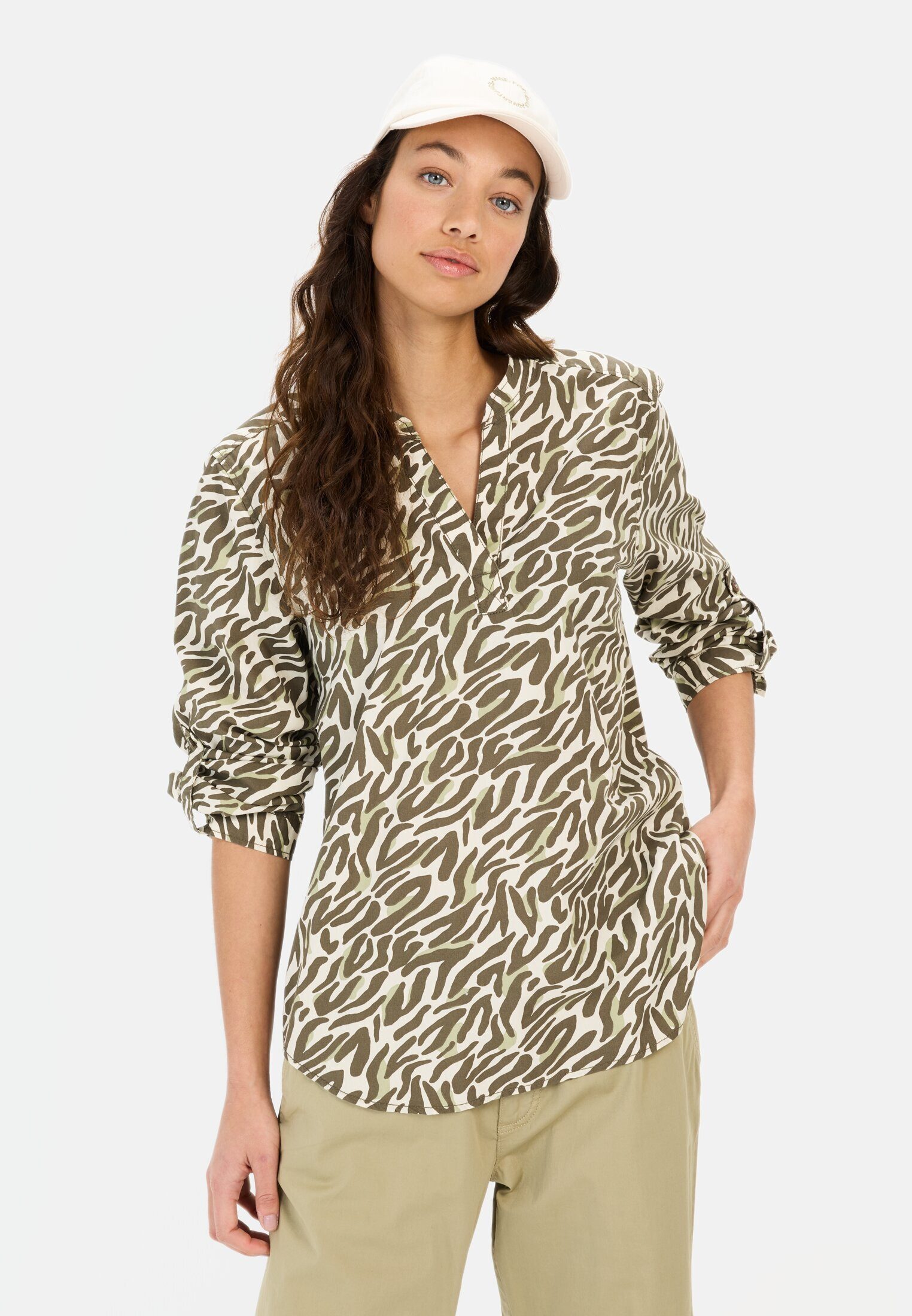 camel active Schlupfbluse mit Allover-Print Langarm Henley Allover Print günstig online kaufen