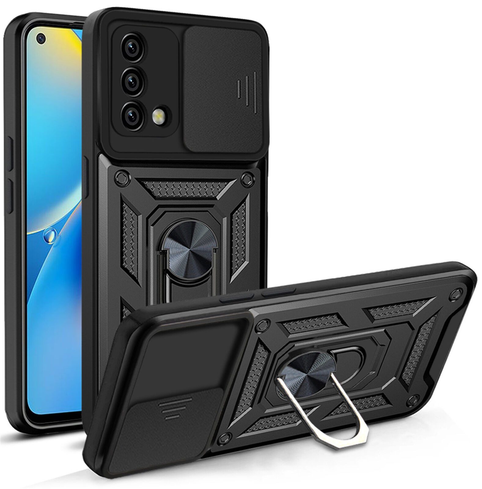 betterfon Handyhülle Panzerhülle für Oppo A74 mit Kameraschutz & Ringhalter, Outdoorhülle mit Smartstand und Silikonkern