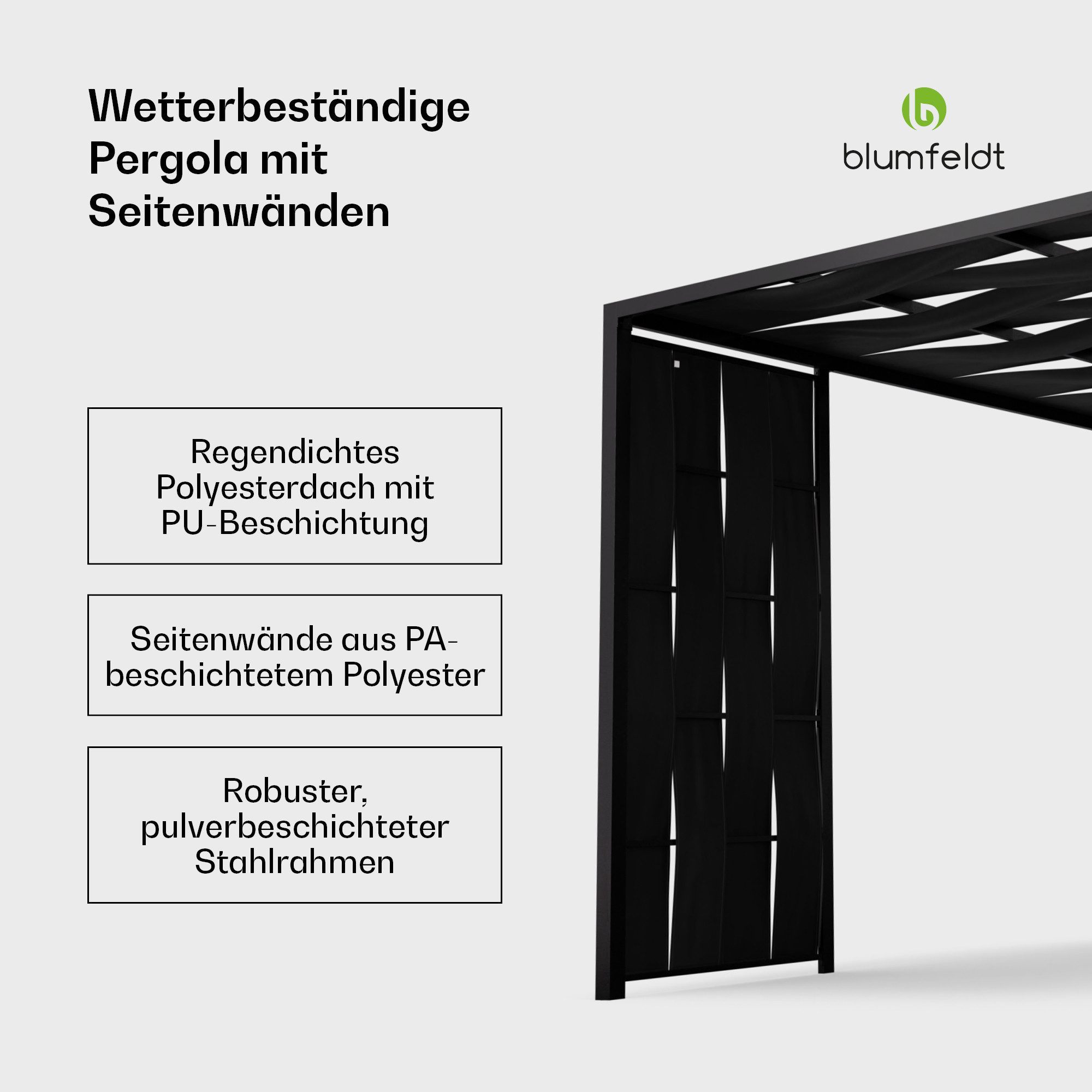 blumfeldt Pavillon Shade Cove, (Set), Pergola 3x3m Seitenwände pulverbeschichtet wetterfest Garten