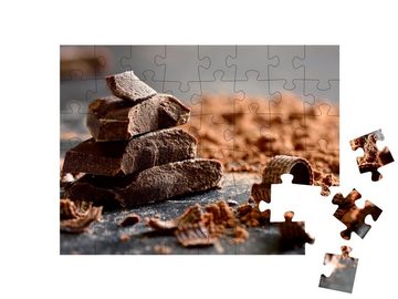 puzzleYOU Puzzle Dunkle Schokolade in Stücken, 48 Puzzleteile, puzzleYOU-Kollektionen Schokolade