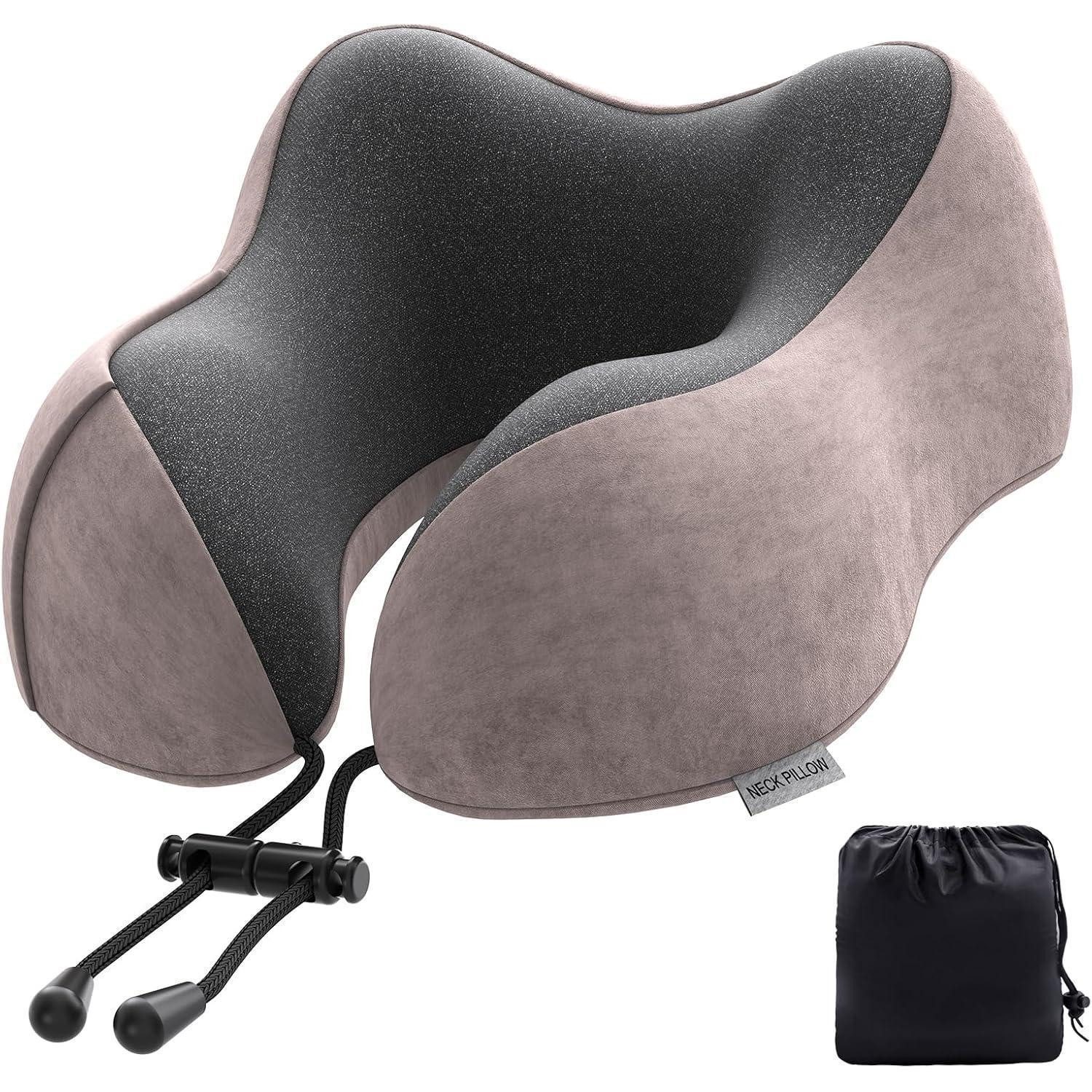 Halbmond-Kissen Nackenkissen Reisekissen Memory Foam Samtbezug Flugzeug Hellpink