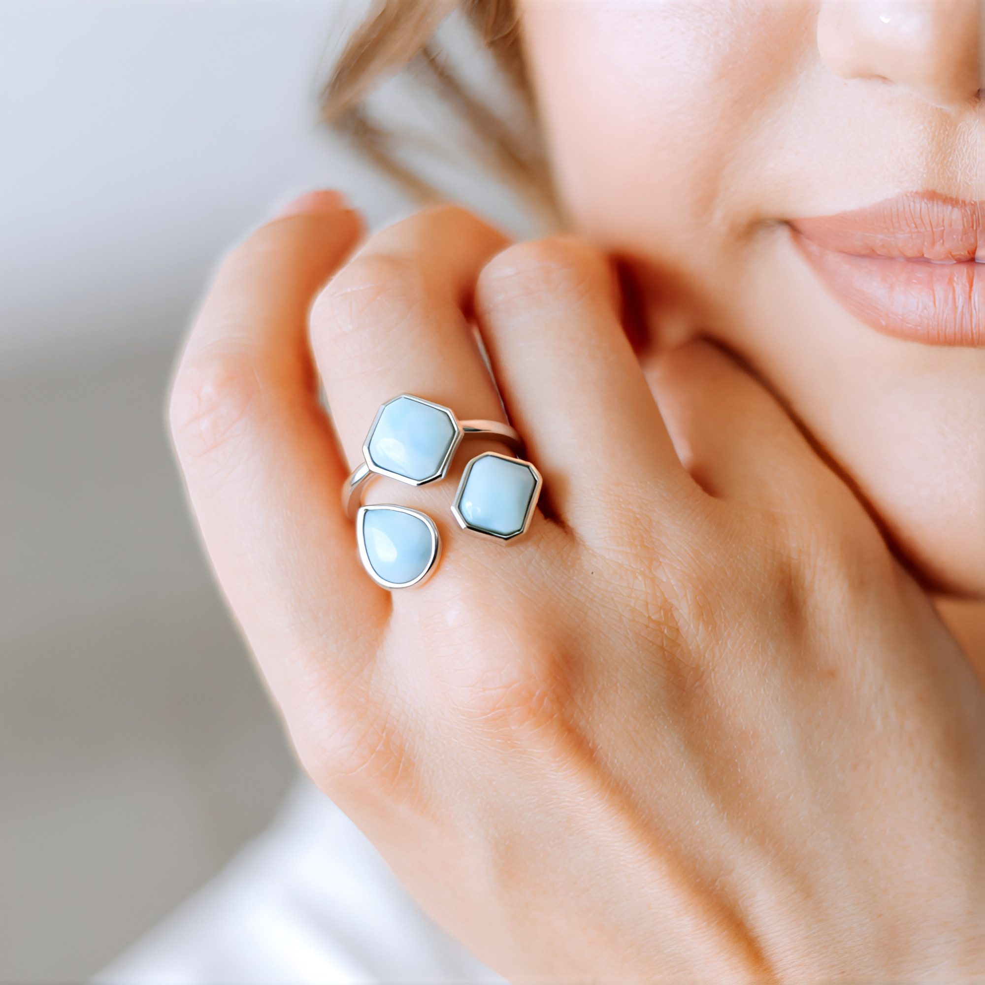 Cavill Silberring Cavill Larimar Ring 3,7 ct Sterlingsilber rhodiniert blau (1-tlg)