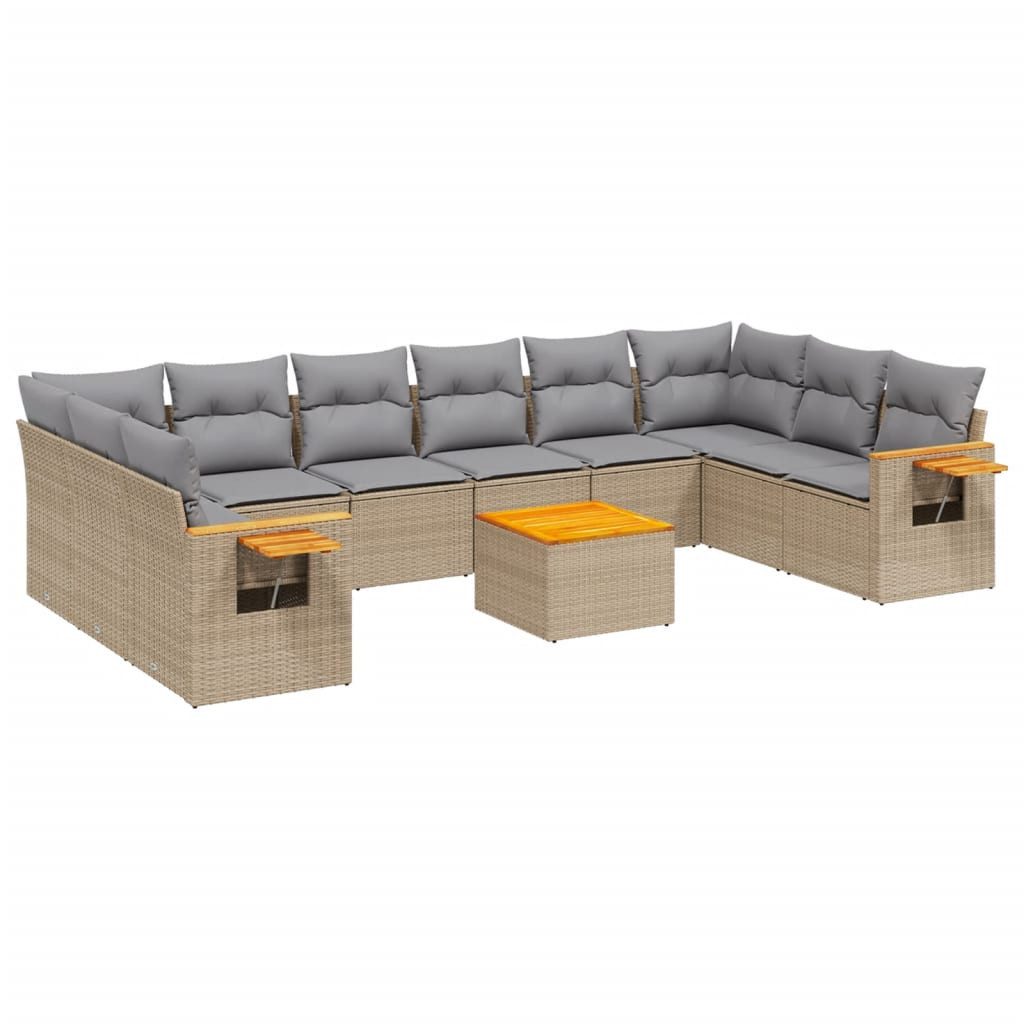 vidaXL Gartenlounge-Set 11-tlg. Garten-Sofagarnitur mit Kissen Beige Poly Rattan, (1-tlg)
