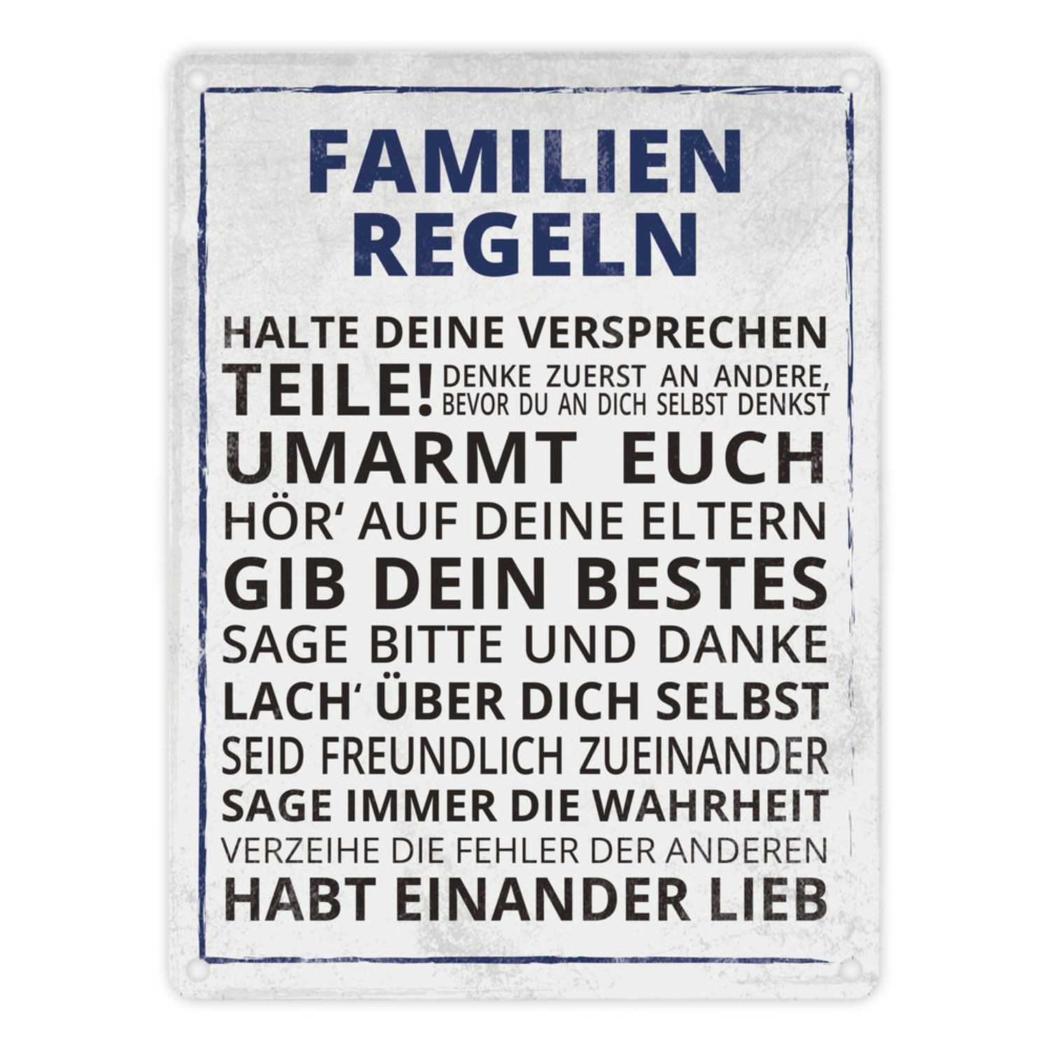 speecheese Metallschild Familien Regeln Schild Blechschild