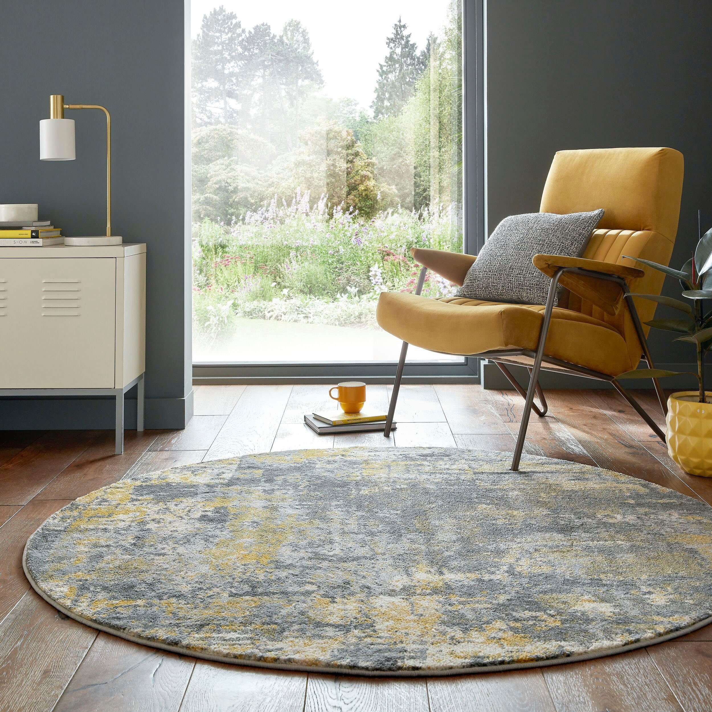 Teppich Wonderlust, FLAIR RUGS, rund, Höhe: 10 mm grau, ocker | Kurzflor-Teppiche