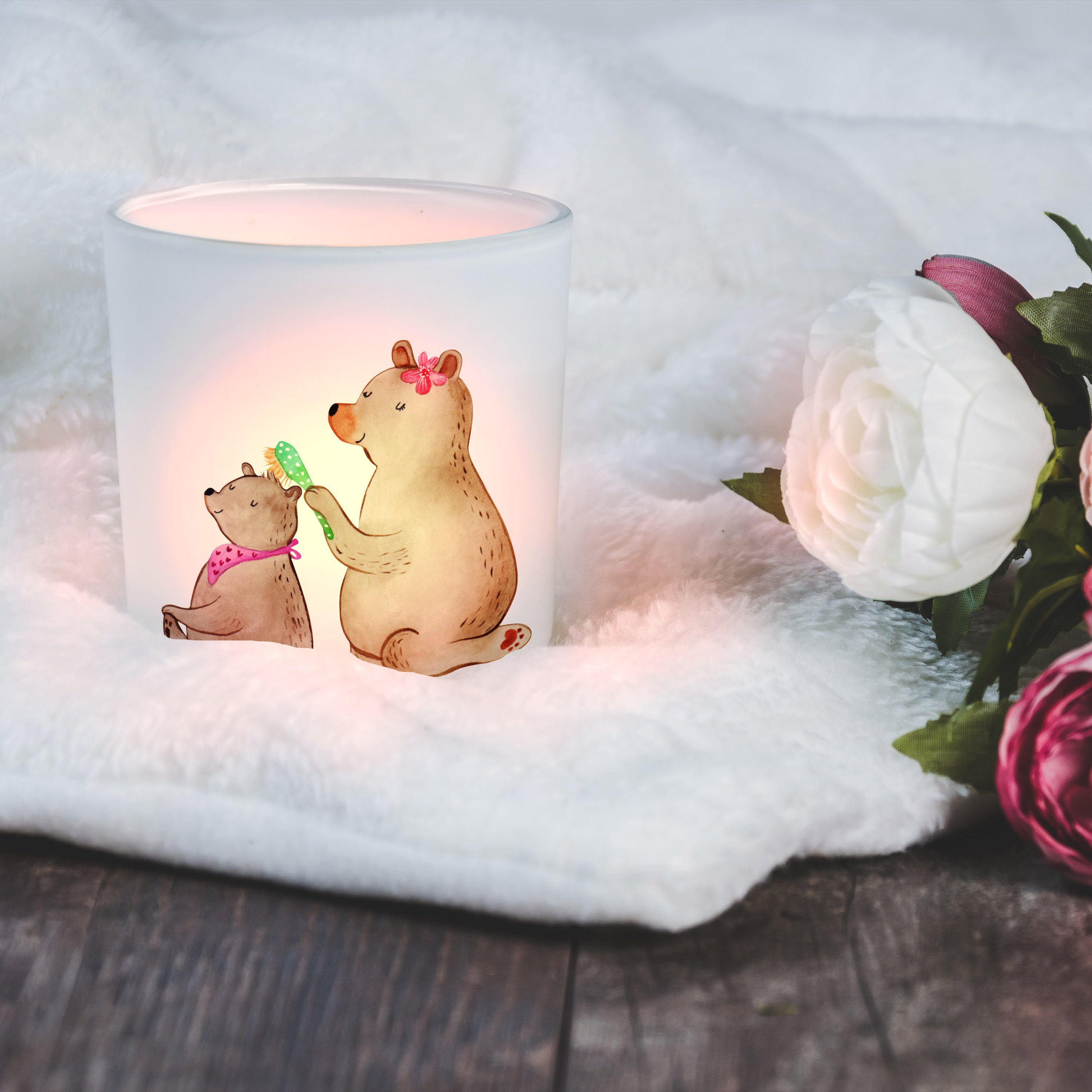 Mr. & Mrs. Panda Windlicht Bär mit Kind - Transparent - Geschenk, Mama, Kerzenlicht, Muttertag, (1 St)