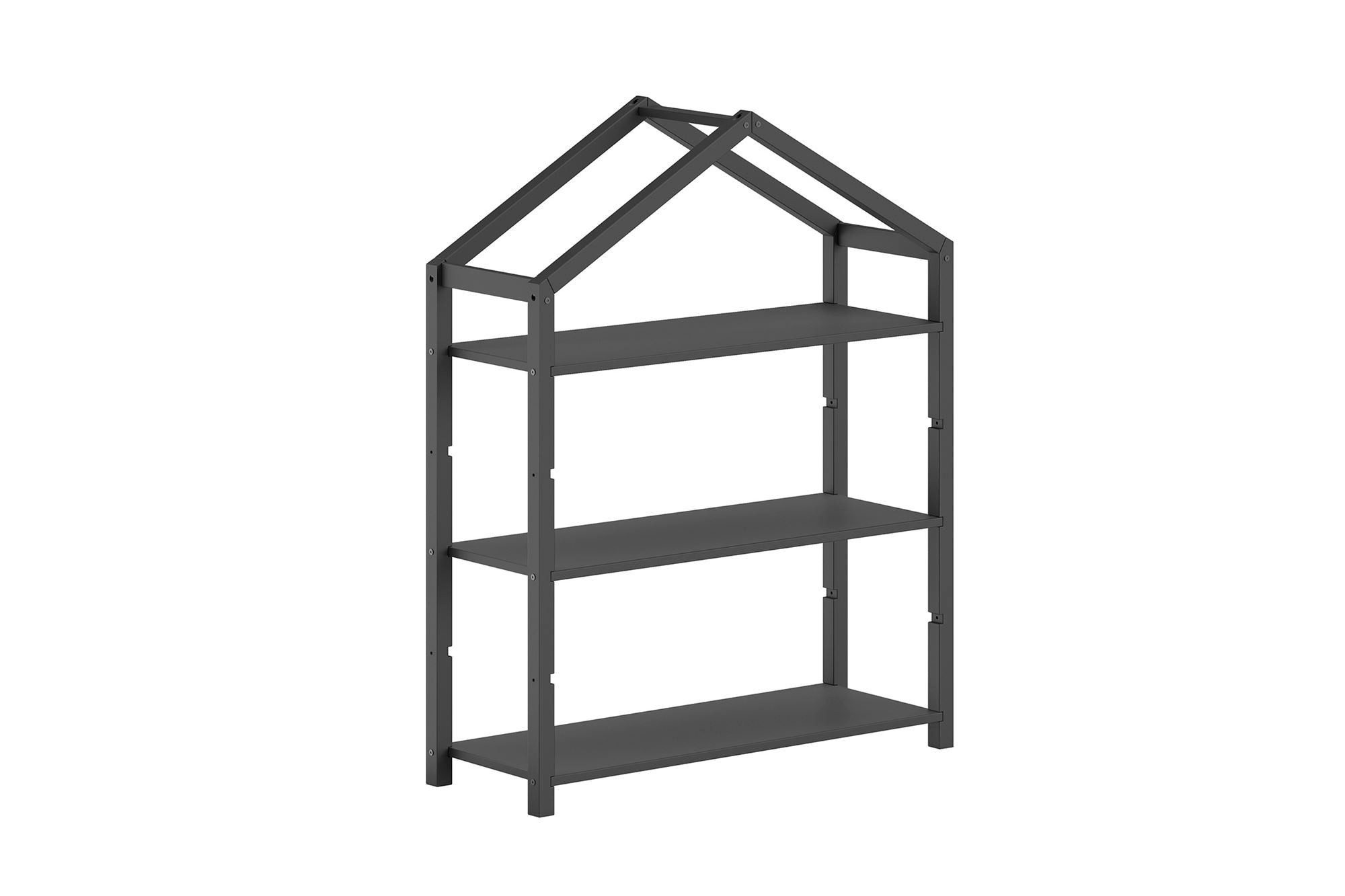 58 aufm Kessel Regal Bücherregal Kapua in Giebeloptik mit 3 Fächern Kiefer massiv anthrazit, inkl. Versand, Modernes Regal in Hausoptik mit flexiblem Stauraum