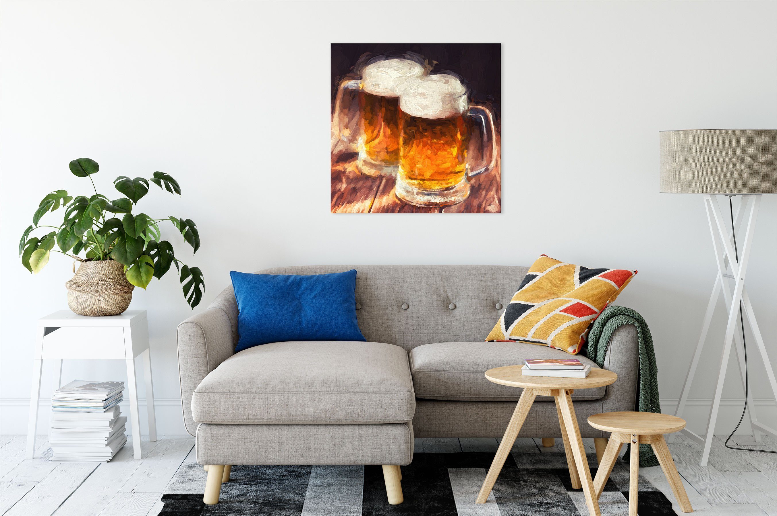 Zackenaufhänger (1 Maßkrüge Zwei Bier, St), bespannt, Leinwandbild inkl. Zwei fertig Bier Pixxprint Leinwandbild Maßkrüge