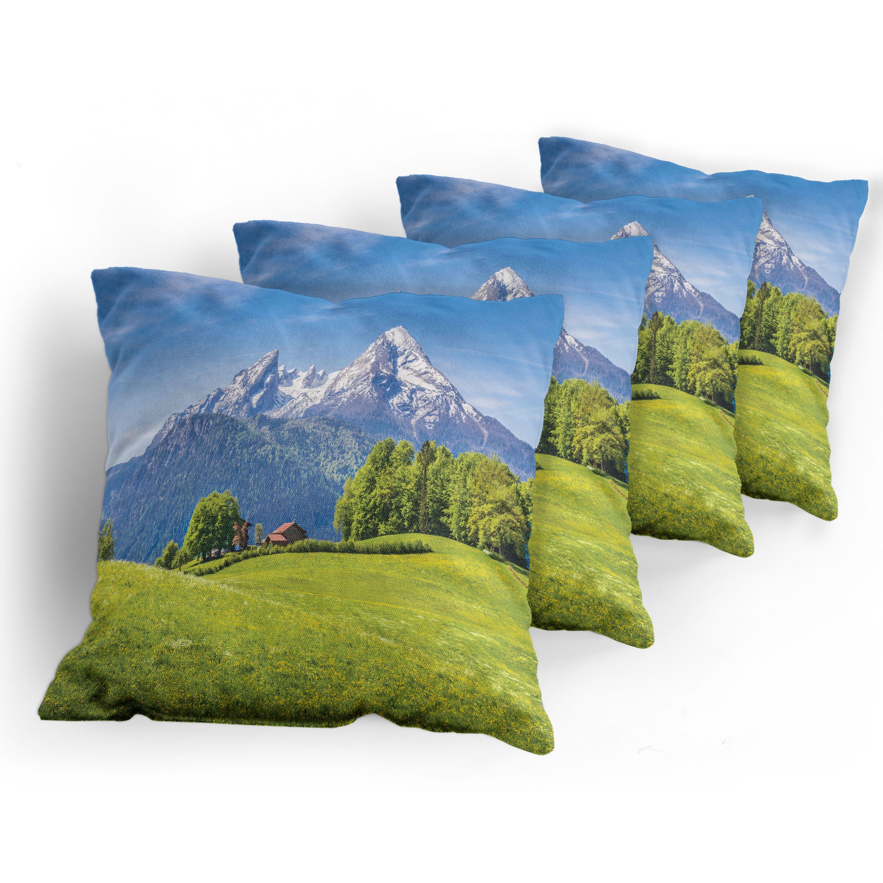 Doppelseitiger Kissenbezüge Blühende Digitaldruck, Accent Blumen Laub (4 Modern Stück), Landschaft Abakuhaus