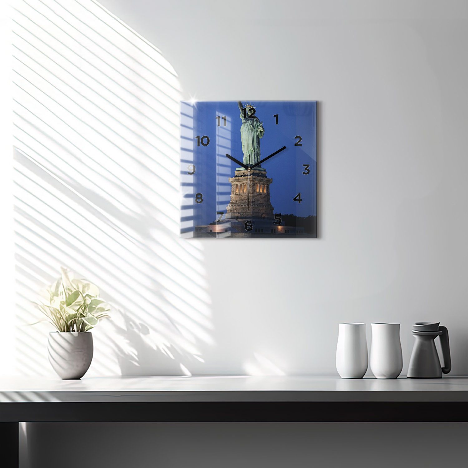 Tulup Wanduhr Glas Wanduhr Mit Motiv Freiheitsstatue New York Wanduhr Aus Glas