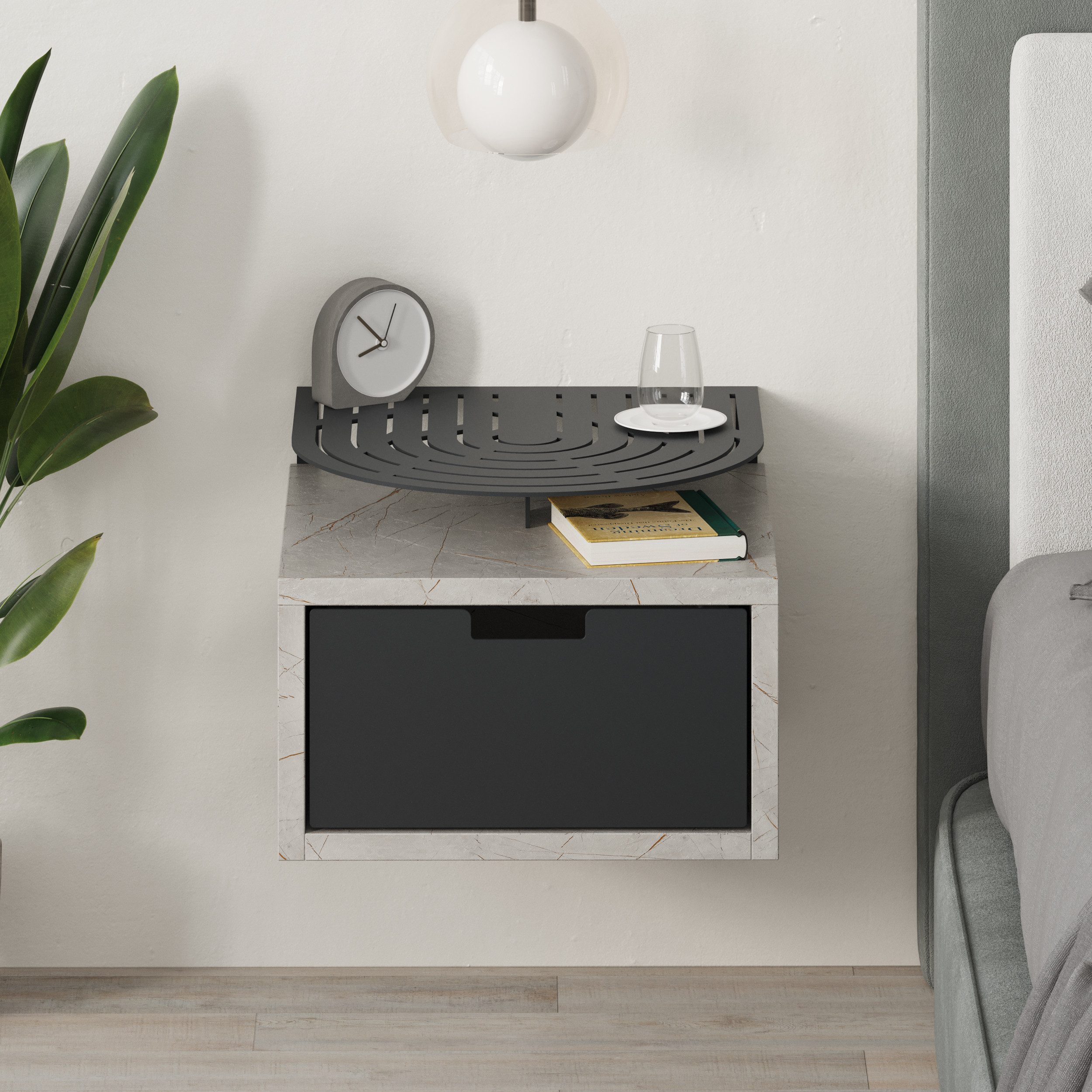 Decortie Nachttisch Oslo, Moderner Nachttisch, 33,3 x 23,9 x 33 cm