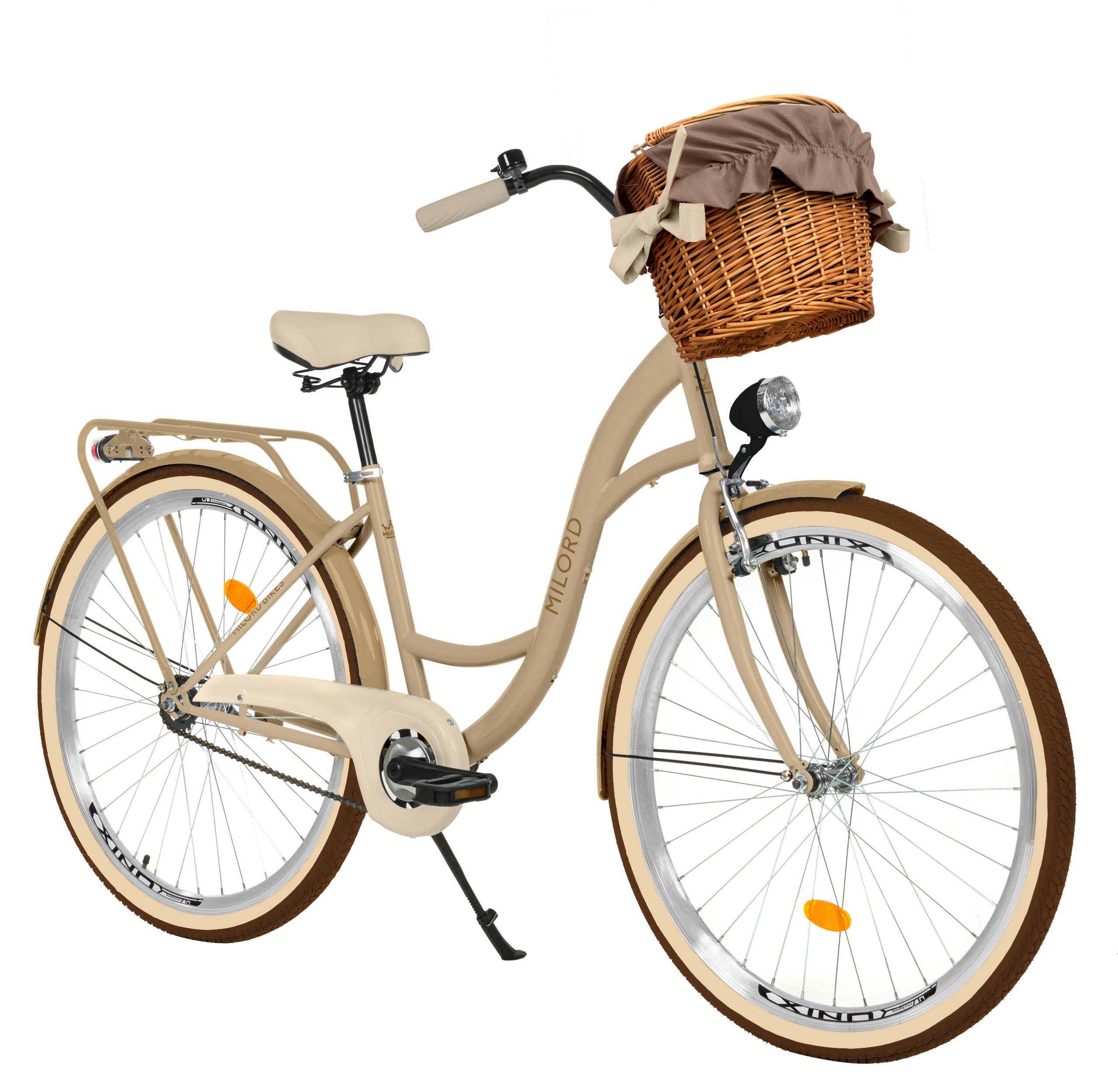 MILORD BIKES Cityrad Milord Komfort Fahrrad Korb Damenfahrrad, 28 Zoll, Braun-Creme, 1-Gang, 1 Gang