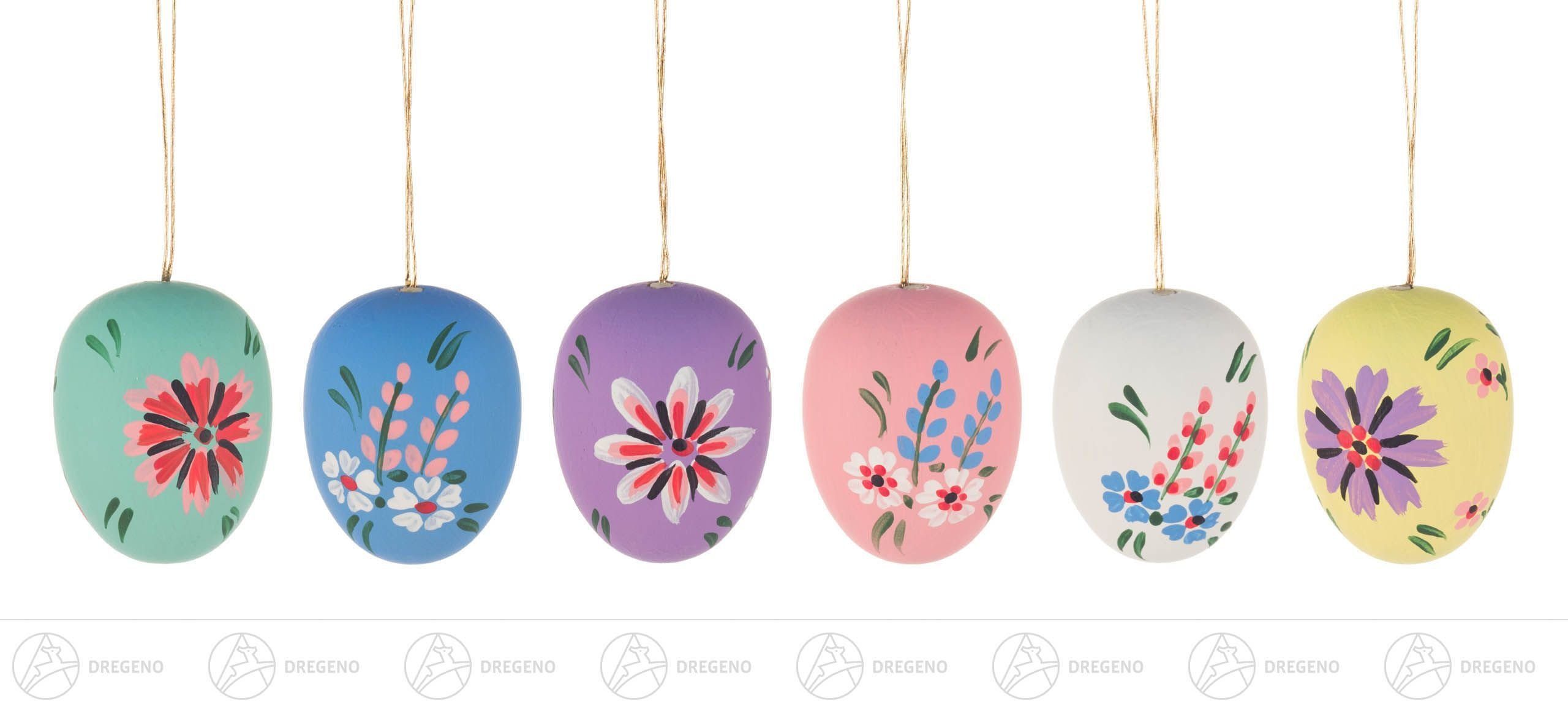 Dregeno Erzgebirge Osterei Ostern & Frühjahr Behang Ostereier seidenmatt (6) Höhe ca 4 cm NEU