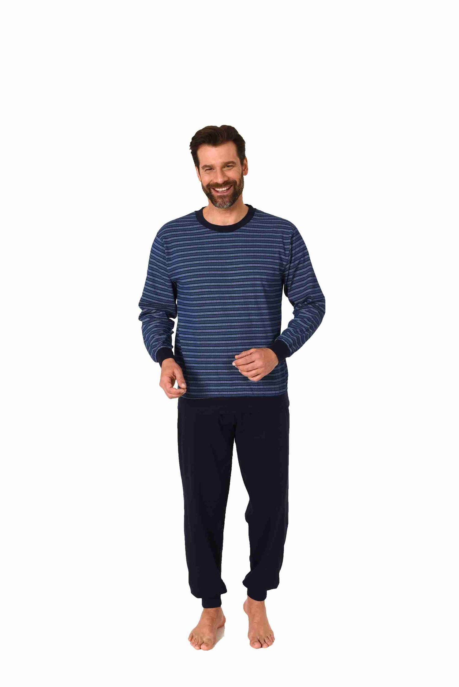 Normann Herren Schlafanzug Streifen Pyjama Langarm Mit Bündchen - Bequeme Nachtwäsche