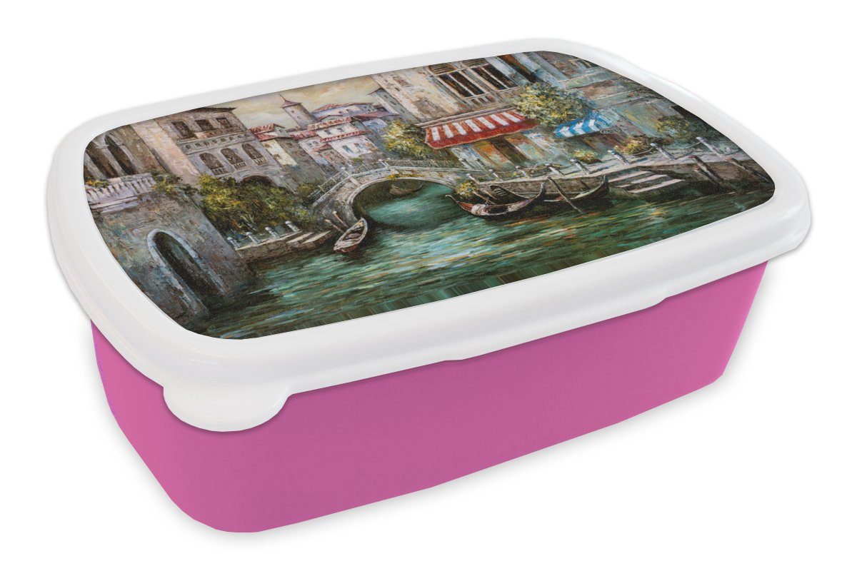 MuchoWow Lunchbox Gemälde - Öl - Wasser - Graben - Italien, Kunststoff, (2-tlg), Brotbox für Erwachsene, Brotdose Kinder, Snackbox, Mädchen, Kunststoff rosa