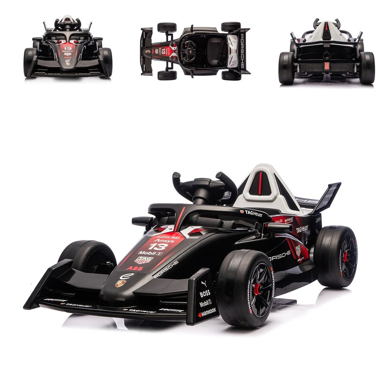 Chipolino Elektro-Kinderauto Formel E Porsche, Belastbarkeit 30 kg, Federung, MP3-Player, Fernbedienung, Hupe, Musikfunktion, Bluetooth
