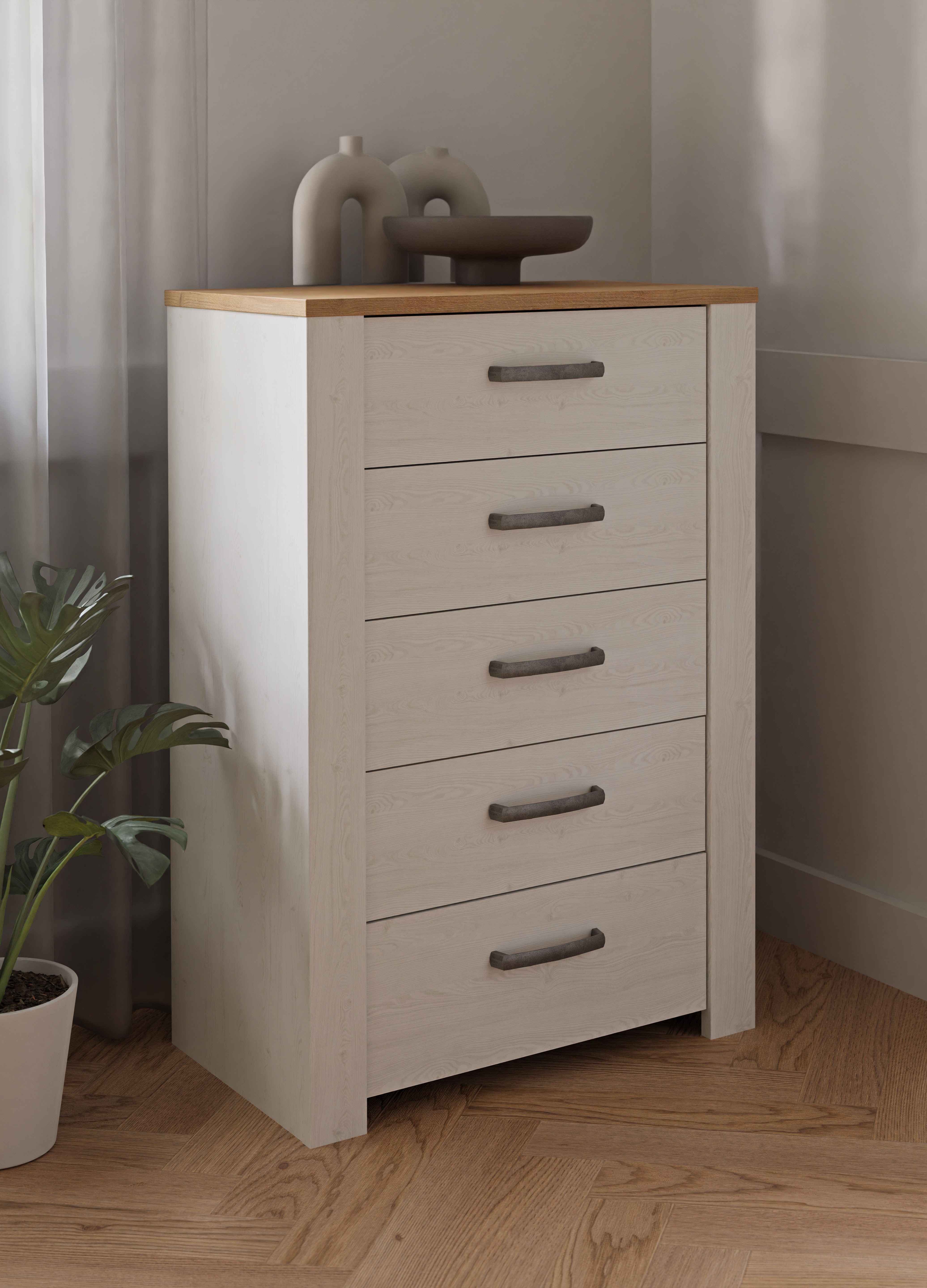 FORTE Kommode Bohol, B/H/T71,7/106,2/42 cm, 5 Schubkästen, Landhaus