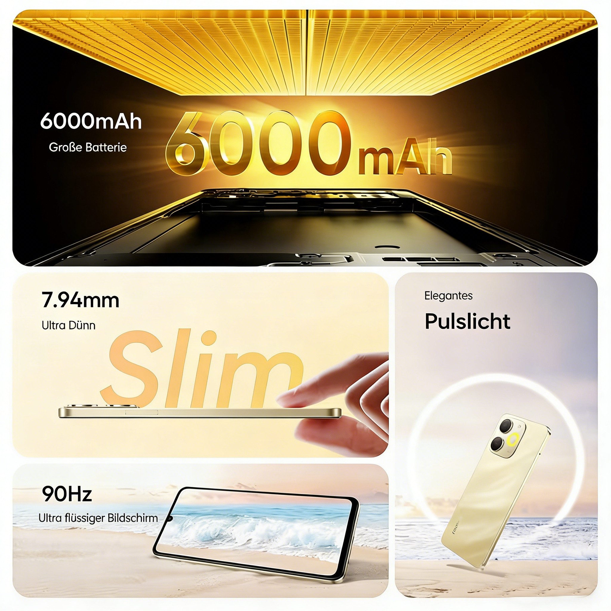 AIBISTAR Realme Note 70T: 6,74" 90Hz Display, 6000mAh Akku, 13MP Kamera, 4G LTE Handy (18,4 cm, 64 GB Speicherplatz, 13 MP Kamera, 4GB+64GB, 8-Core Prozessor, Global Version)