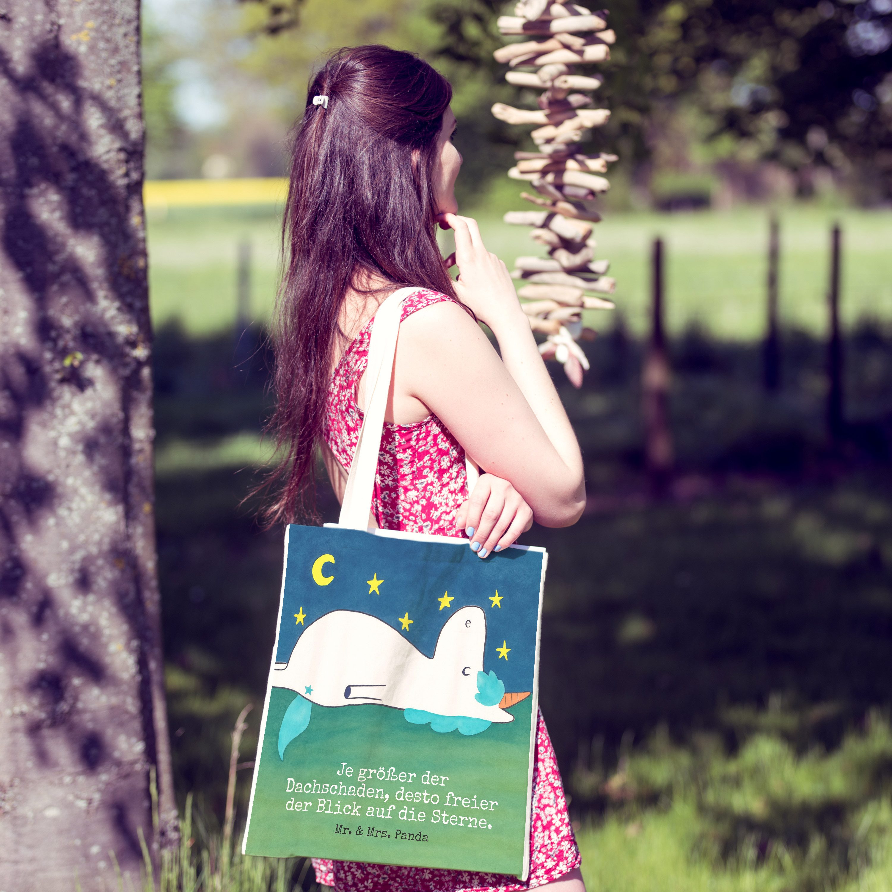 Mr. & Mrs. Panda Tragetasche Einhorn Sternenhimmel Design, Tüte, Weiß, Einkaufstasche, Tragetasche (Packung, 1-tlg)
