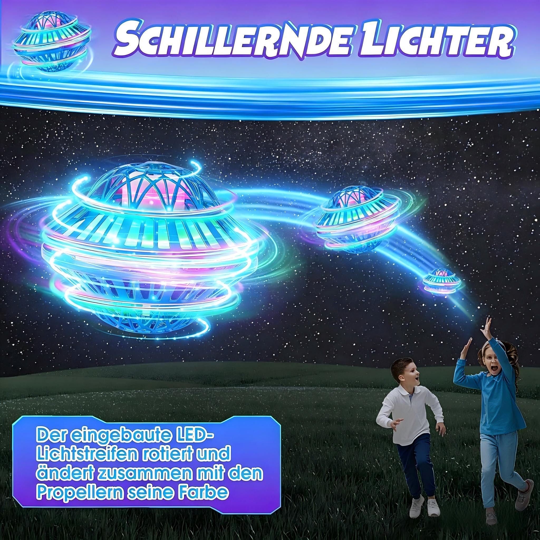 Ophy Spielball Magischer 360° Fliegender Ball mit LED – langlebige Hover-Drohne, einfache Steuerung, ideales Geschenk für Kinder von 6–12 Jahren