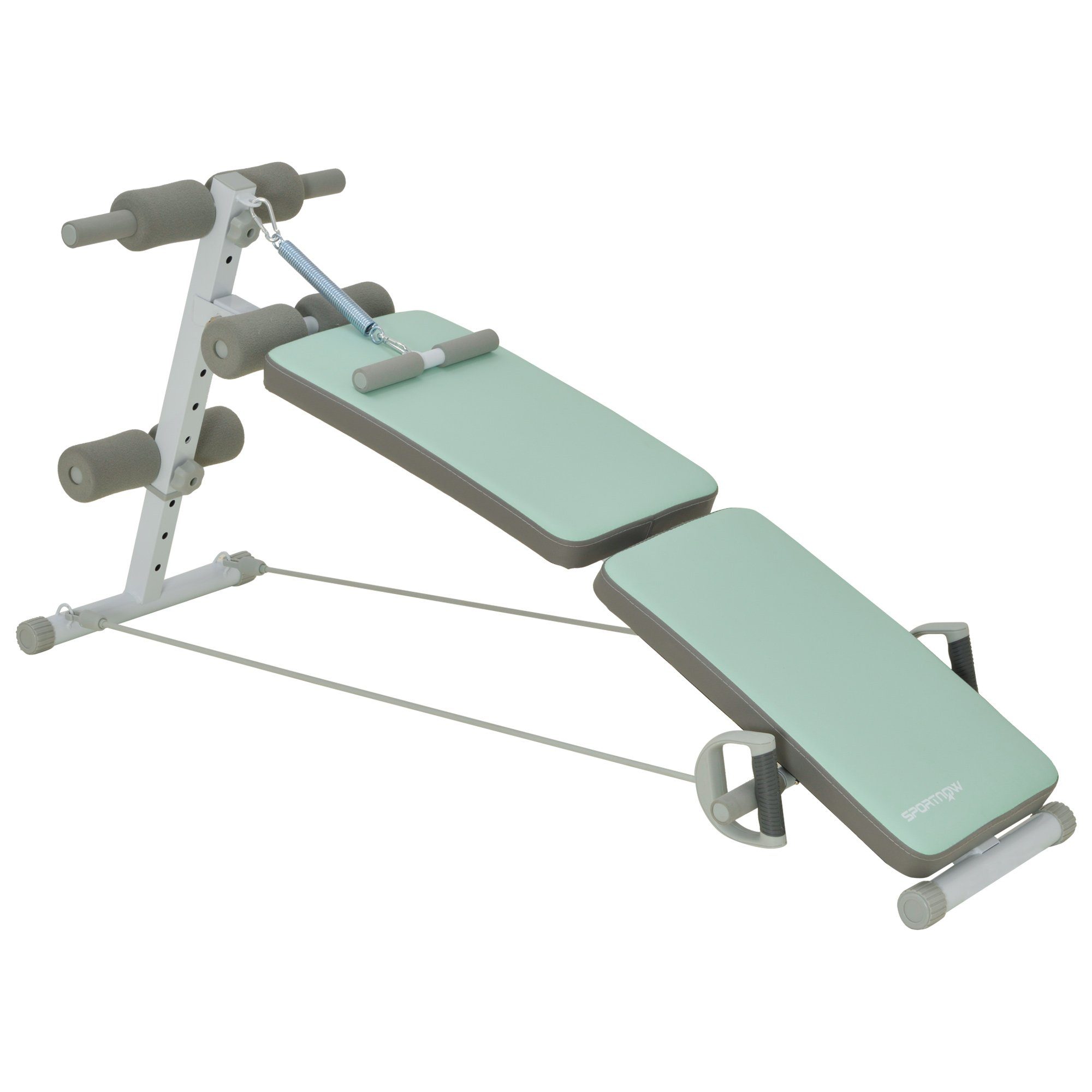 SPORTNOW Bauchtrainer Klappbare Sit Up Bank, 5-Fach Verstellbar Trainingsbank, Grün (Rückentrainer, 1-St., Fitnessbank mit Widerstandsbänder für Ganzkörpertraining), 51L x 137B x 50-66H cm