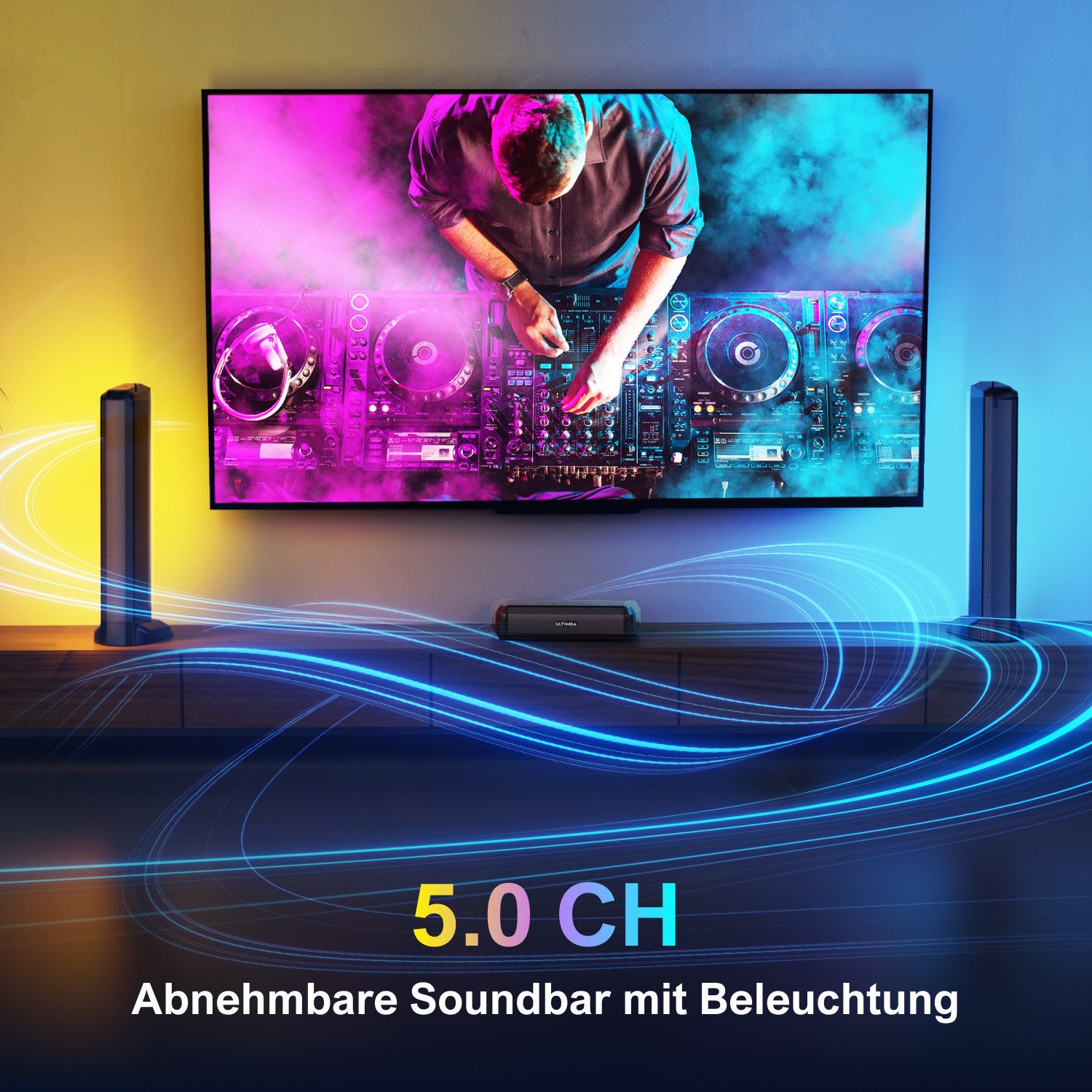 Ultimea Apollo S70 Soundbar 5.0 Kanal HDMI ARC OPT AUX 180 W 3 in 1 Abnehmbarer mit RGB Beleuchtung mit App Steuerung