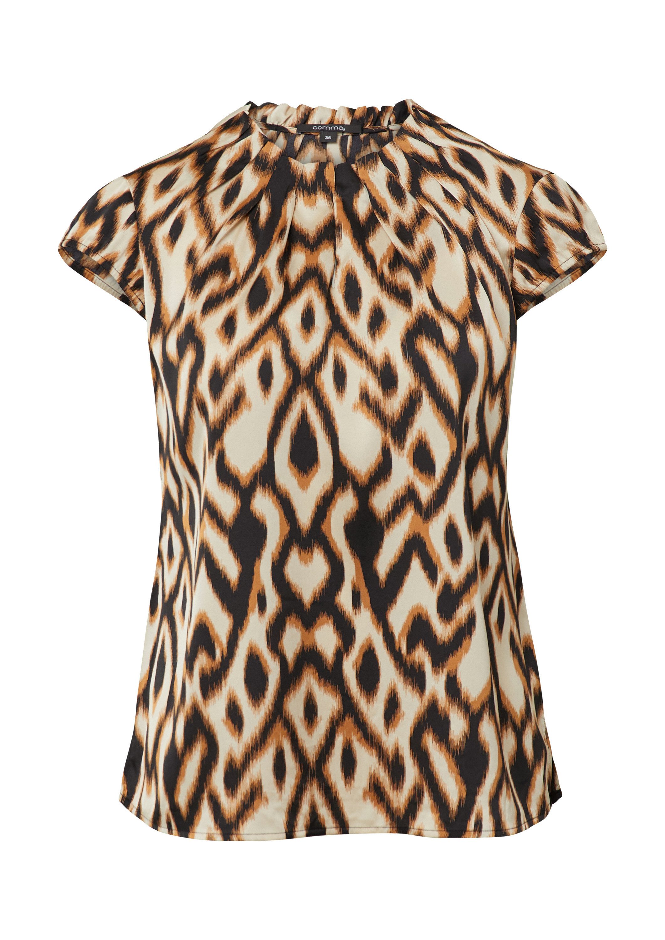 comma Kurzarmbluse Bluse Gemusterte Satin-Bluse mit Raffung günstig online kaufen