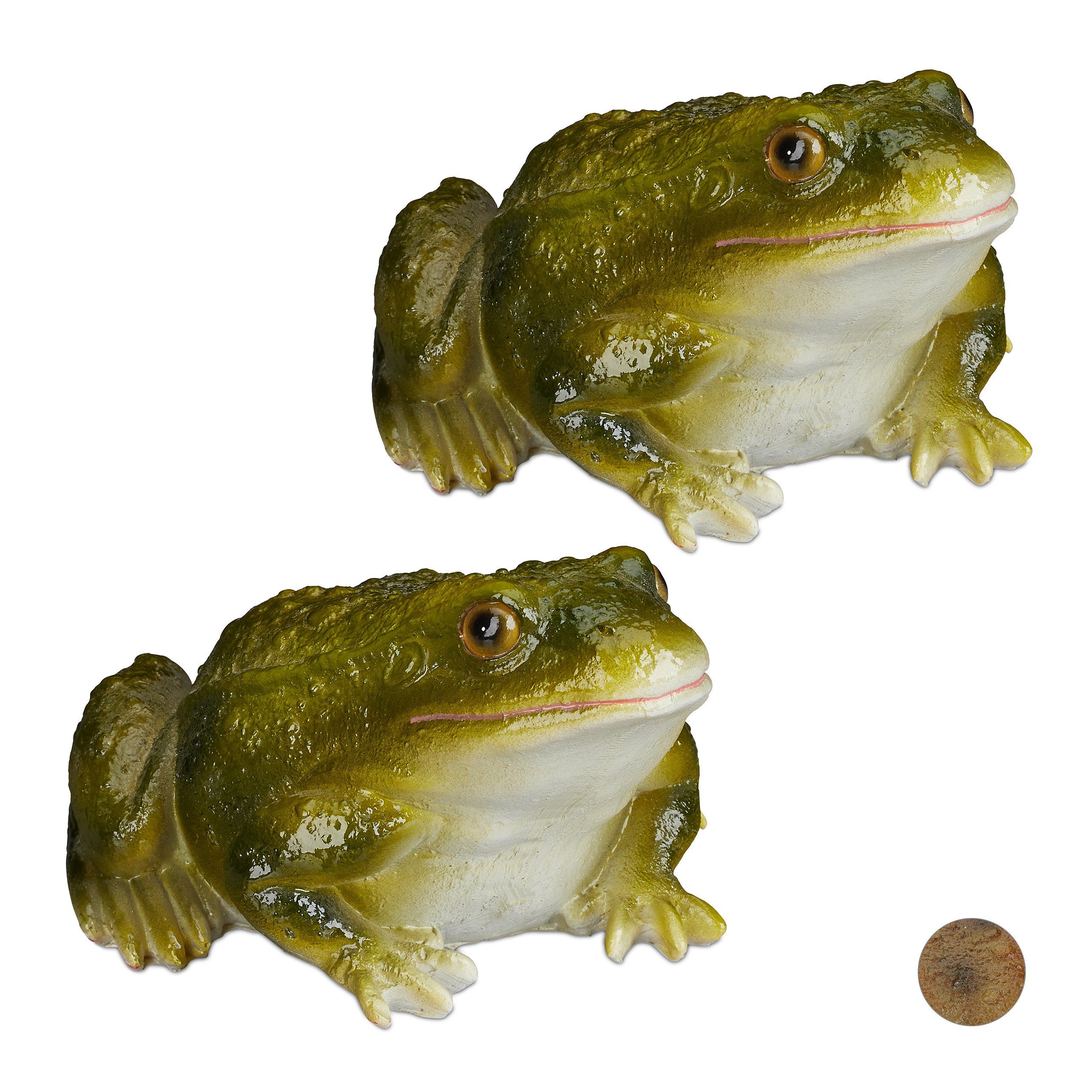 Gartenfigur 2 x Gartenfigur Frosch Kunststein grün